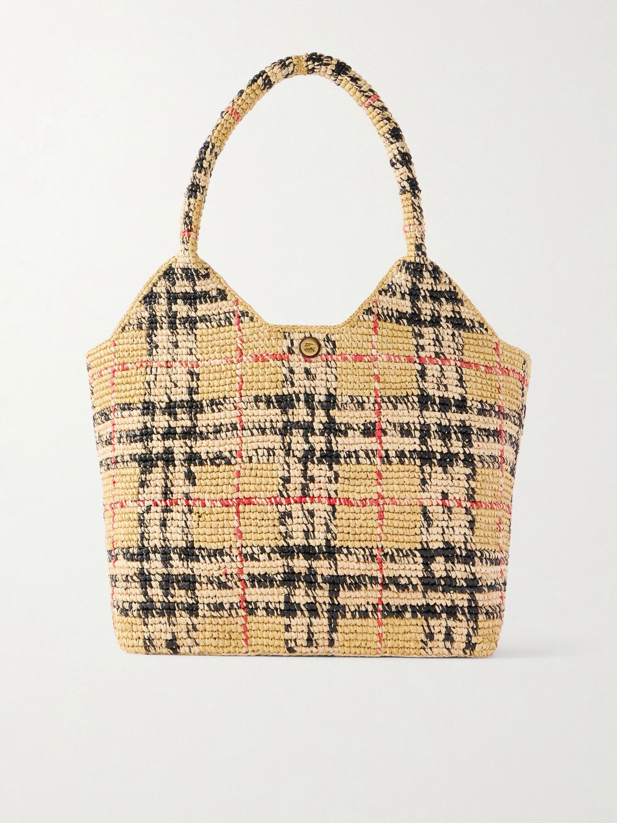 Margate checked woven raffia tote