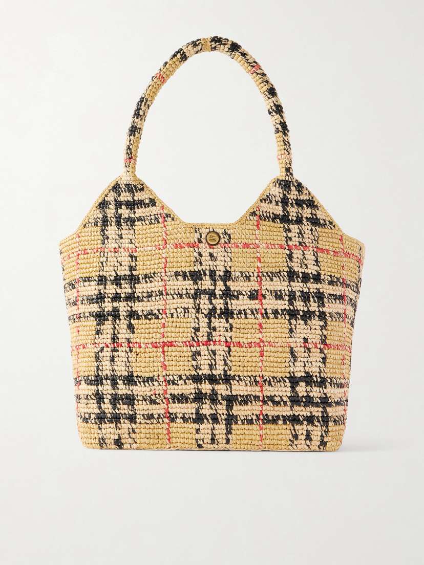 Burberry Margate Checked Woven Raffia Tote