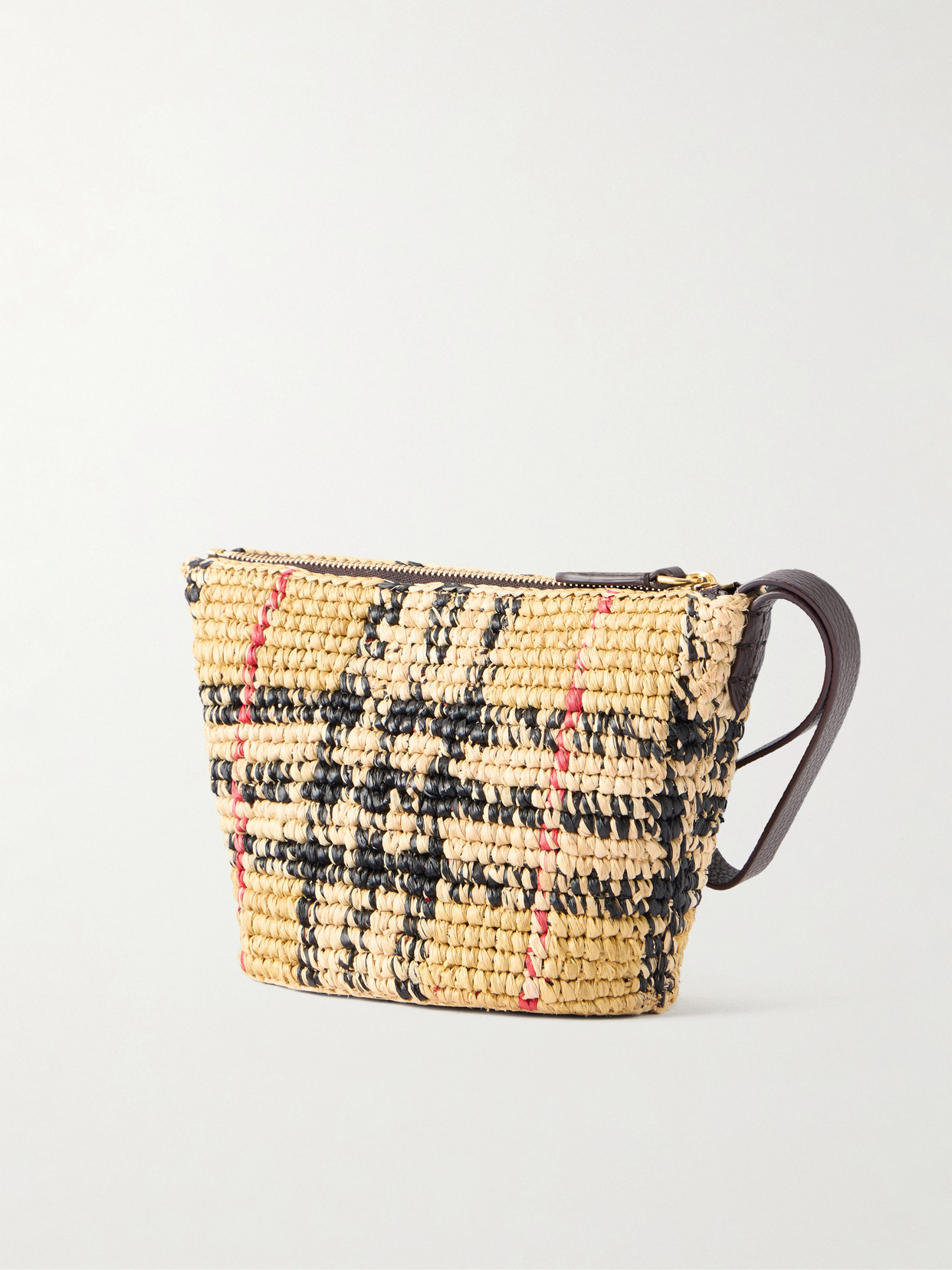 Burberry Margate Leather-trimmed Woven Raffia Clutch Bag In Brown