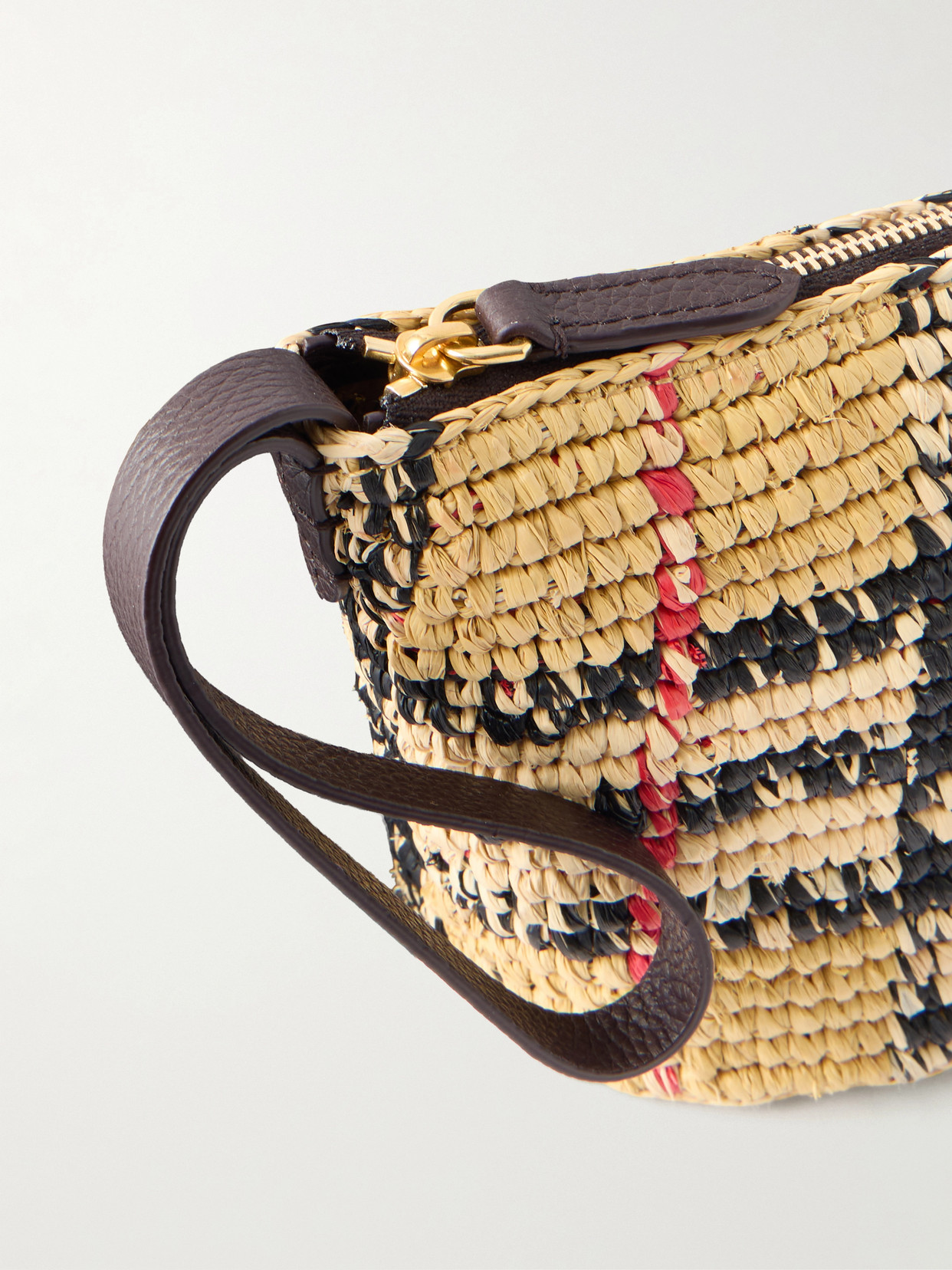 Burberry Margate Leather-trimmed Woven Raffia Clutch Bag In Brown