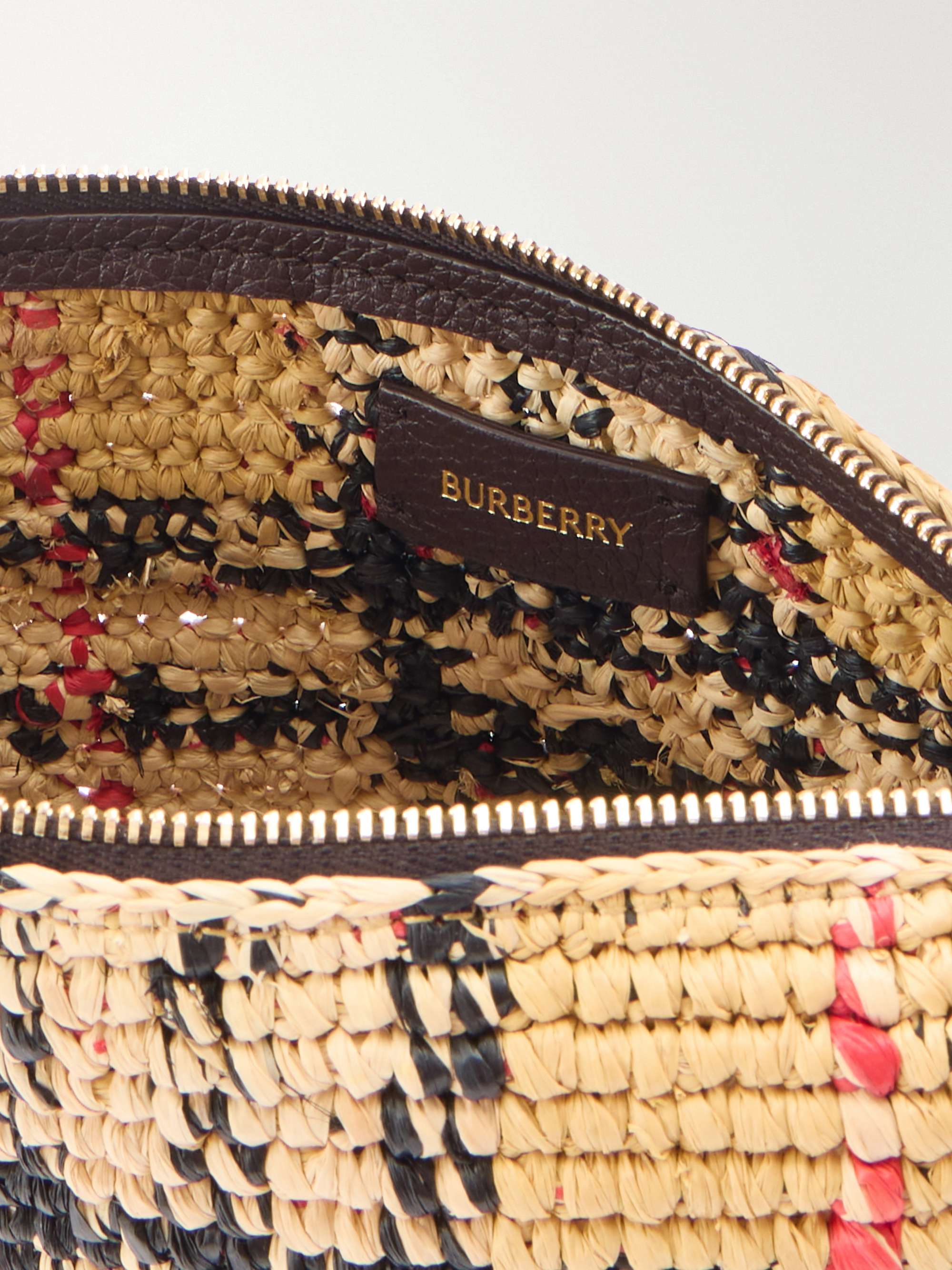 BURBERRY Margate leather-trimmed woven raffia clutch bag | NET-A