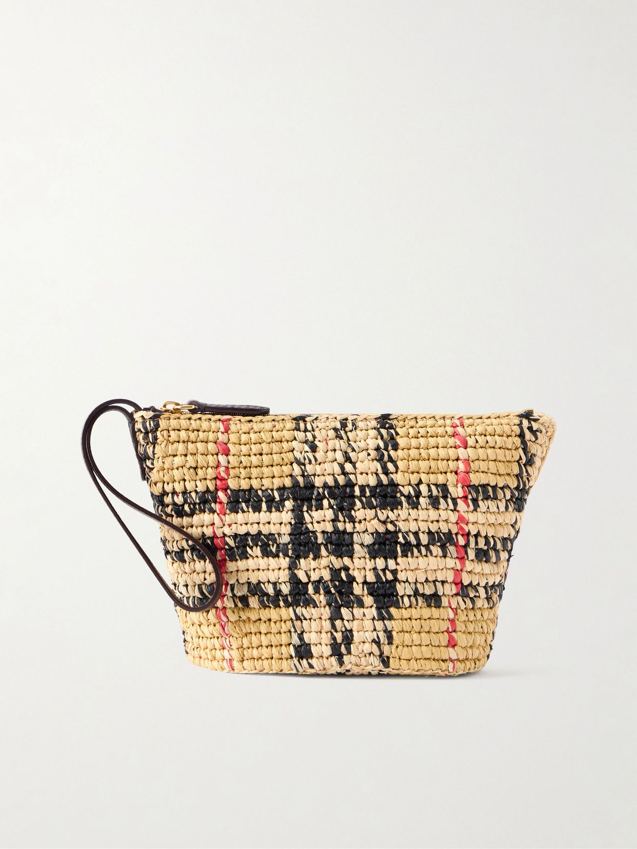Margate leather-trimmed woven raffia clutch bag