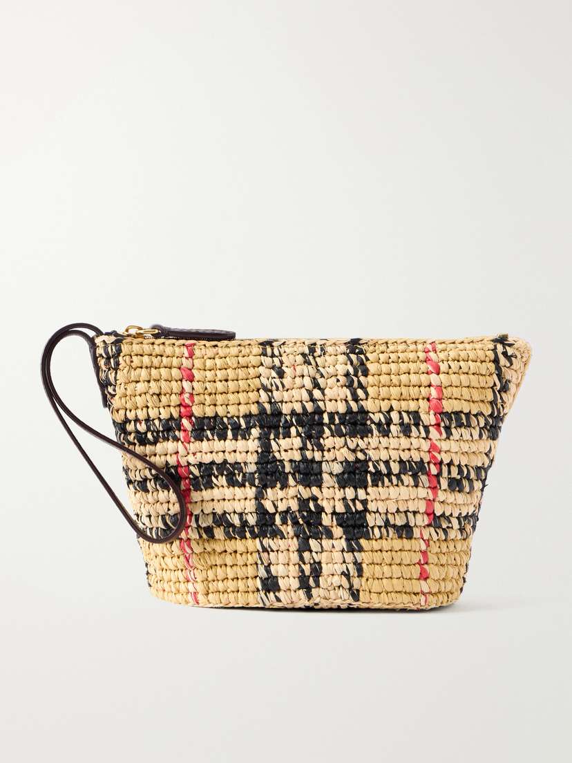 Burberry Margate Leather-trimmed Woven Raffia Clutch Bag