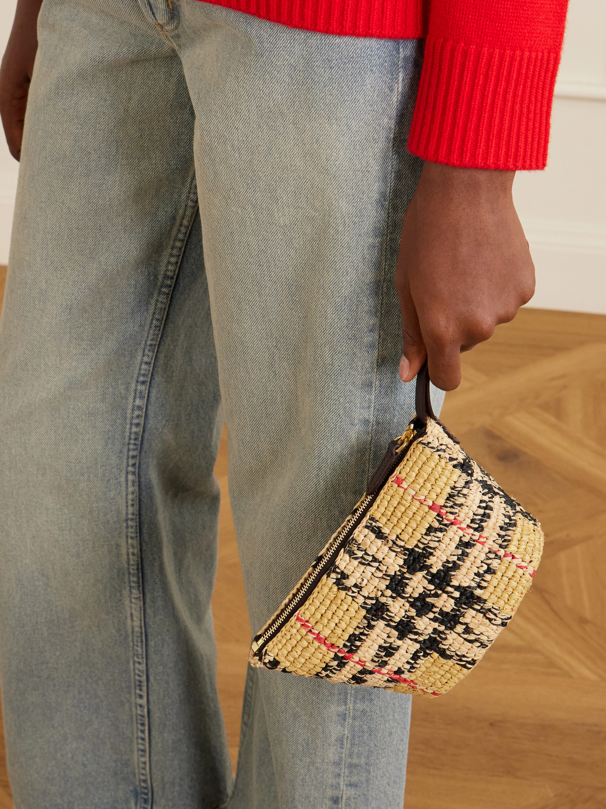 Burberry Margate Leather-trimmed Woven Raffia Clutch Bag In Brown