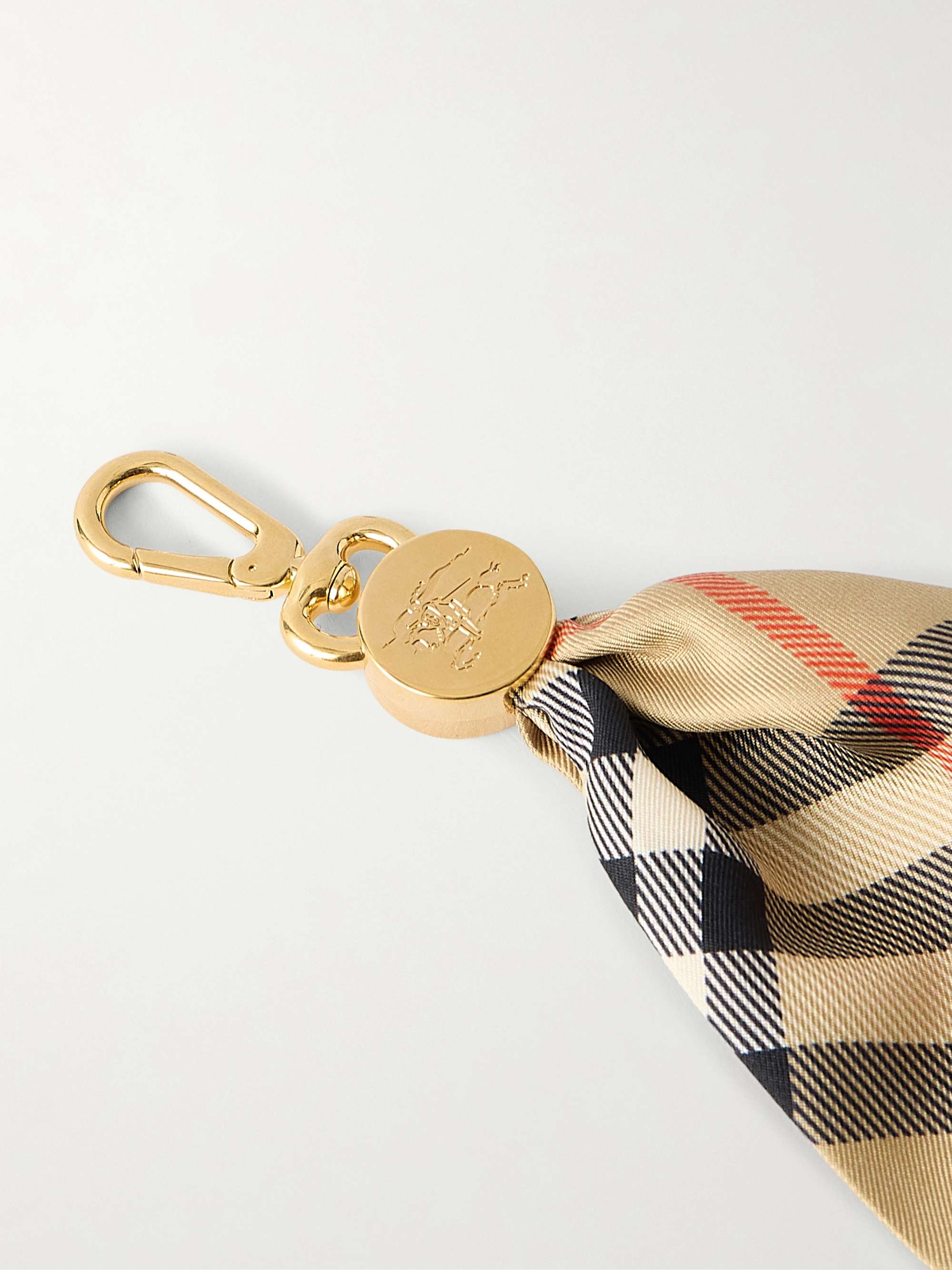 BURBERRY Gold-tone checked silk charm | NET-A-PORTER