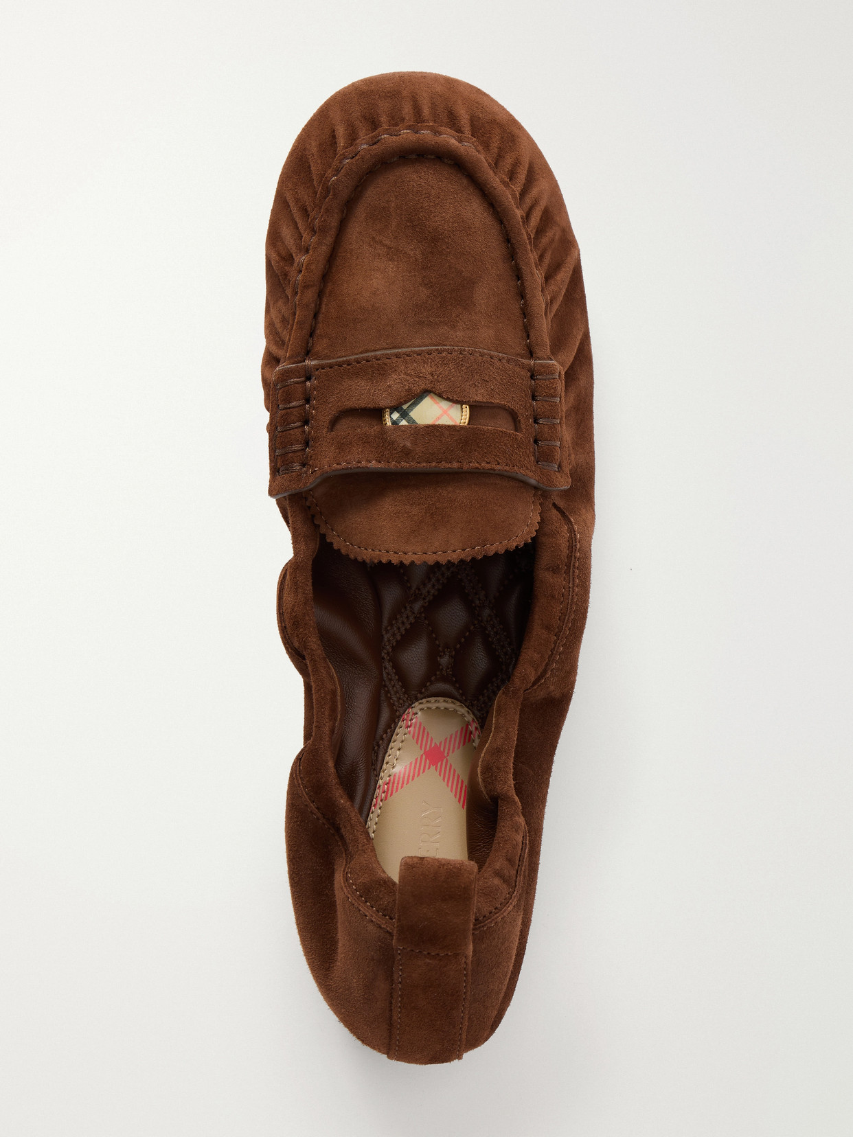 Burberry Fawn Suede Penny Loafers In Brown
