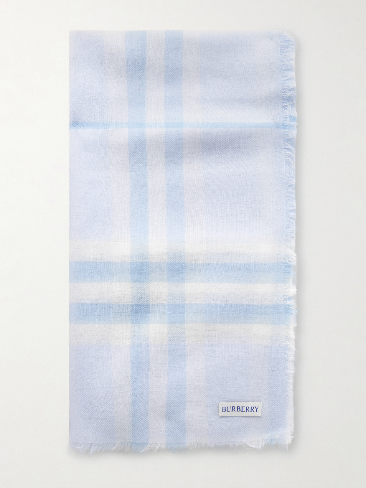 Burberry Frayed Checked Wool Scarf In Gray