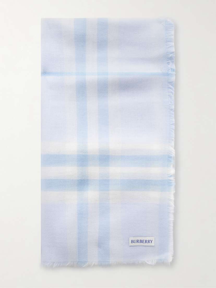 Burberry Frayed Checked Wool Scarf