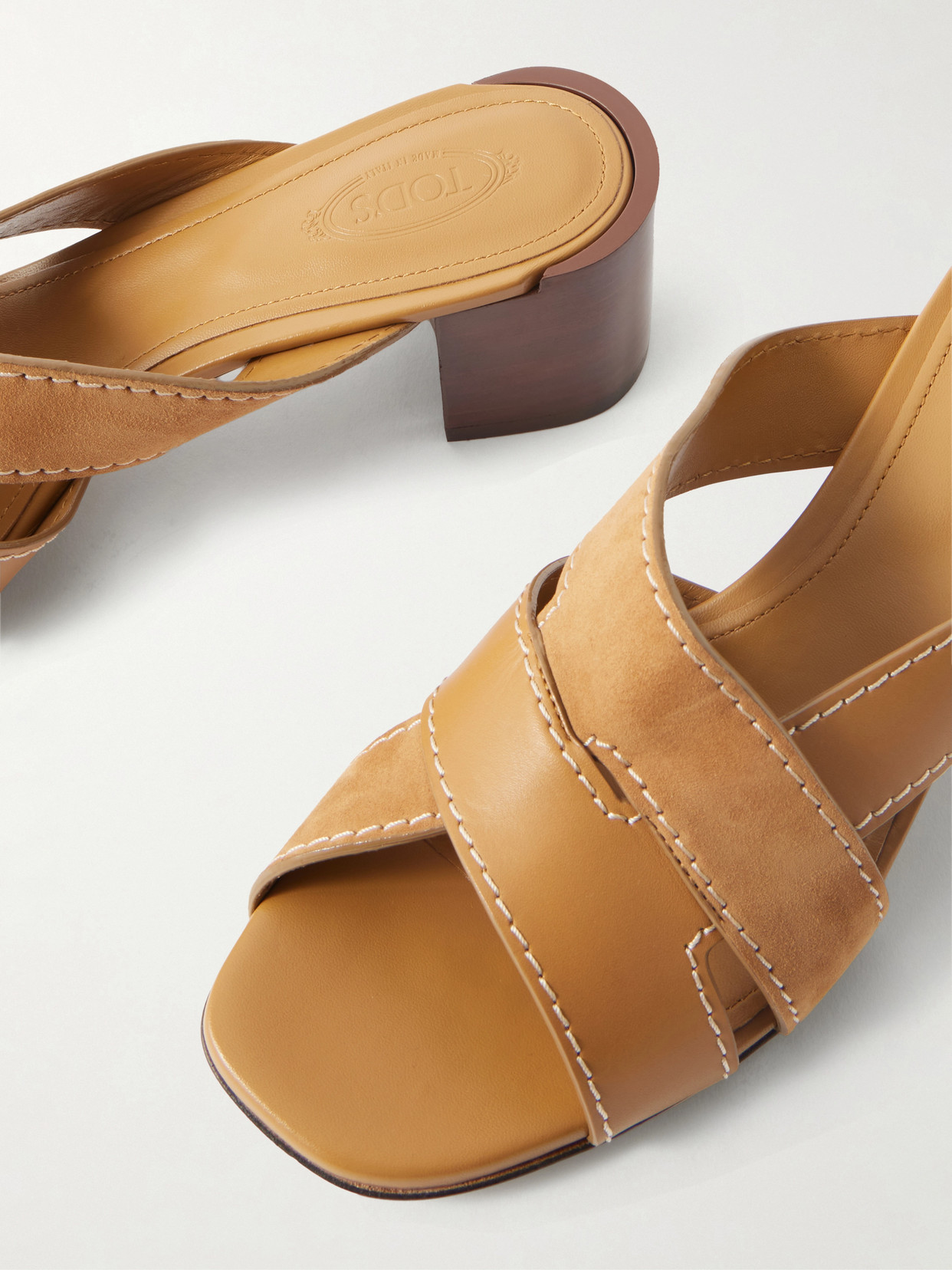 Tod's Suede And Leather Mules In Brown