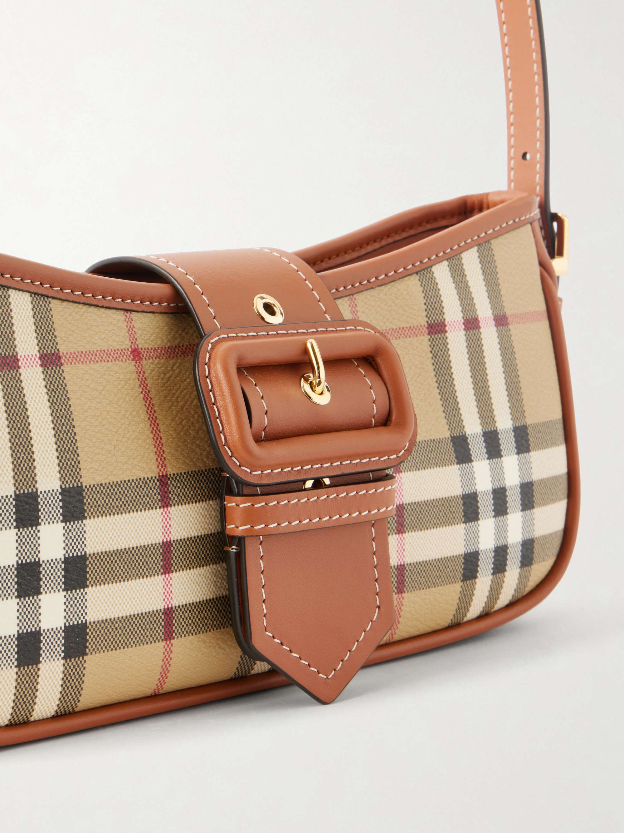 BURBERRY Leather-trimmed checked canvas shoulder bag | NET-A-PORTER