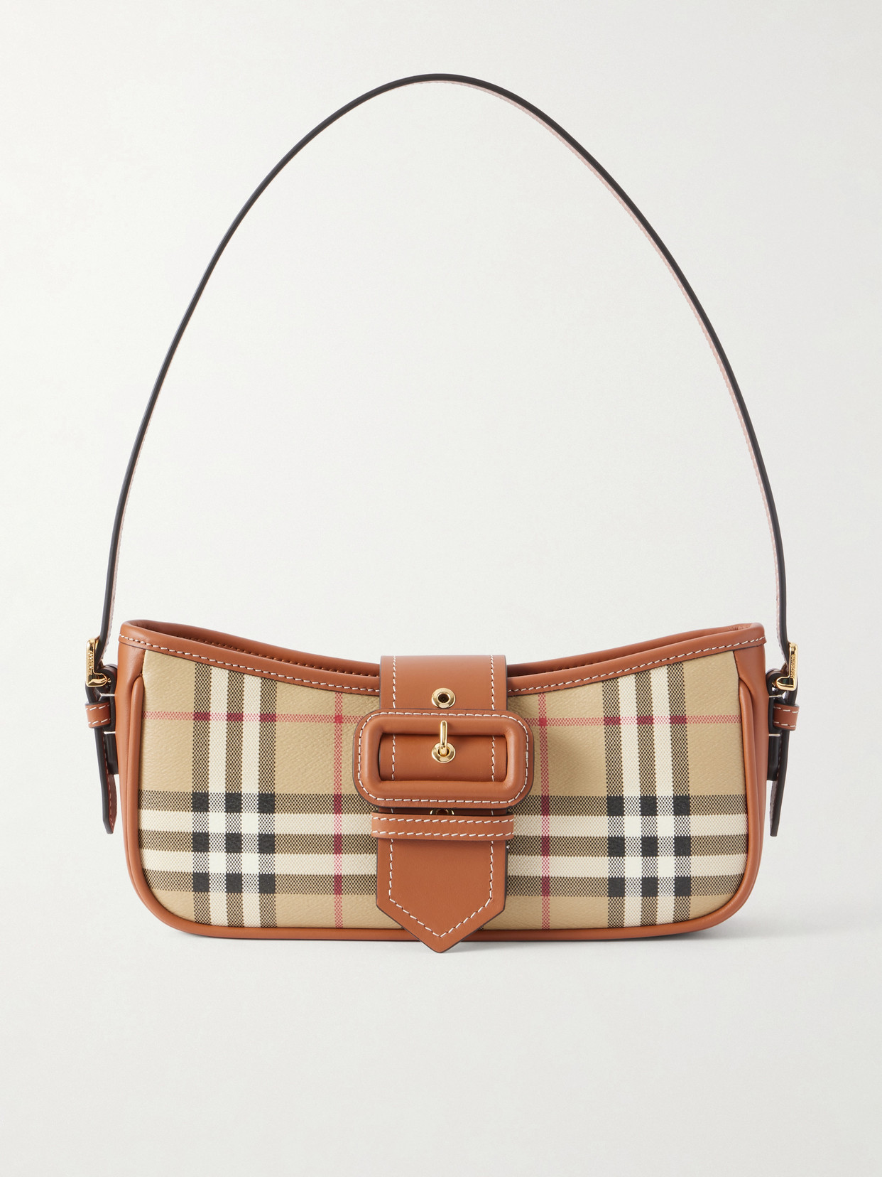 Burberry Leather-trimmed Checked Canvas Shoulder Bag In Brown