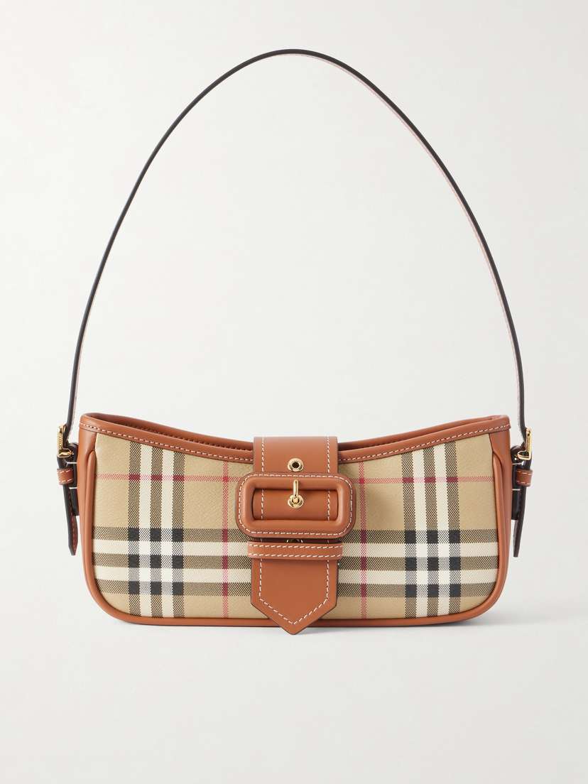 Burberry Leather-trimmed Checked Canvas Shoulder Bag