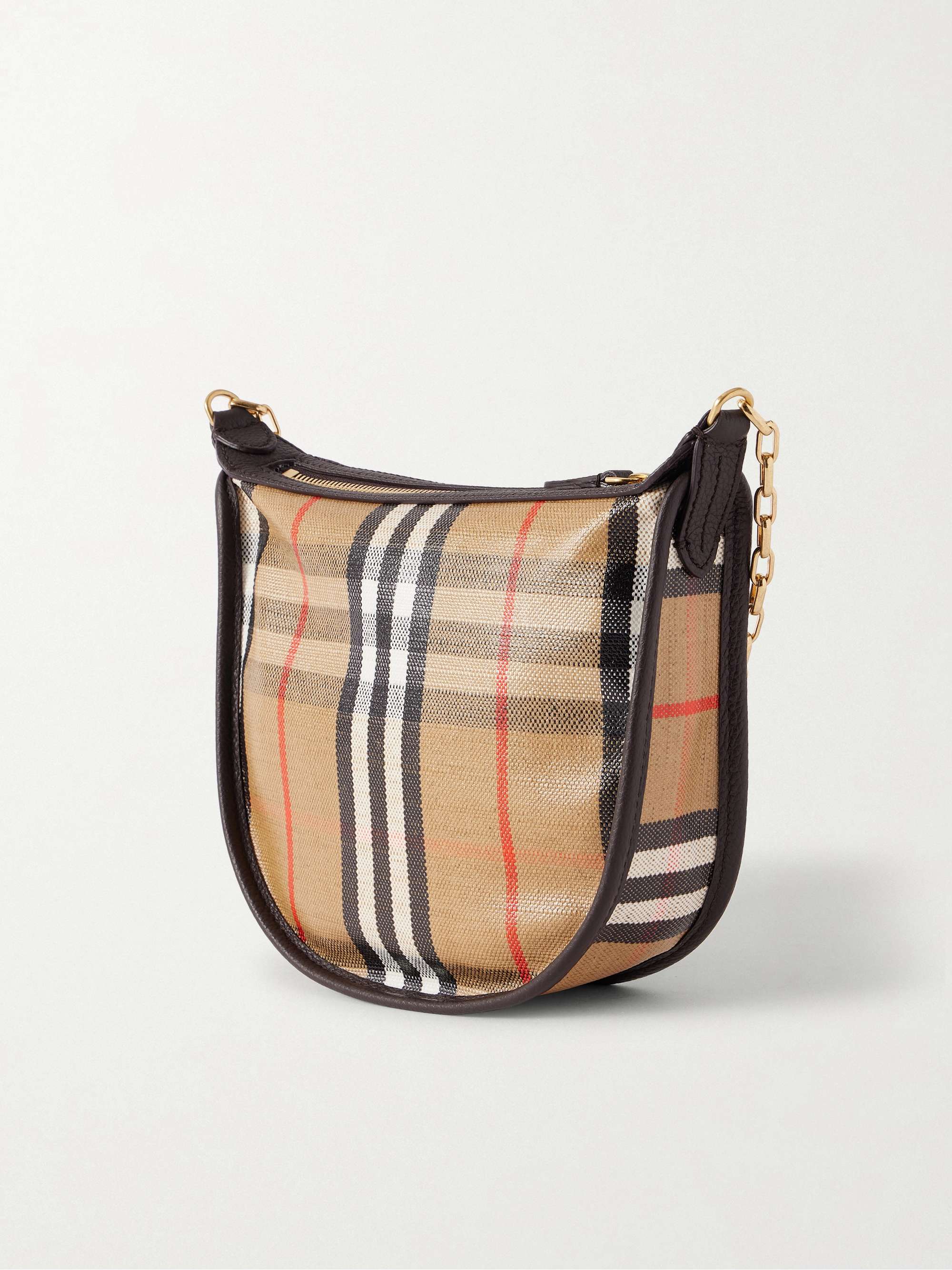 BURBERRY Leather-trimmed checked coated-canvas shoulder bag | NET 