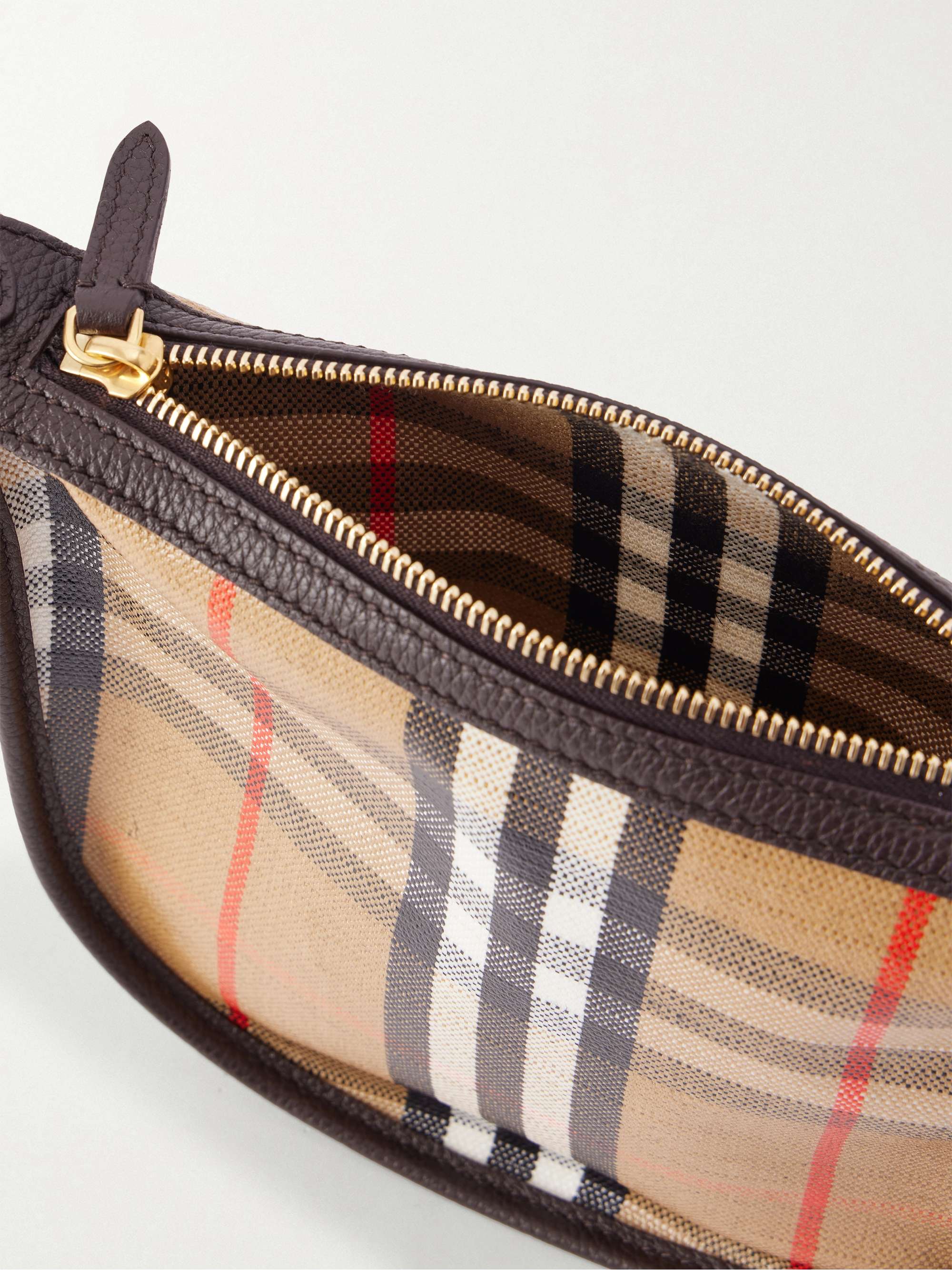 BURBERRY Leather-trimmed checked coated-canvas shoulder bag | NET