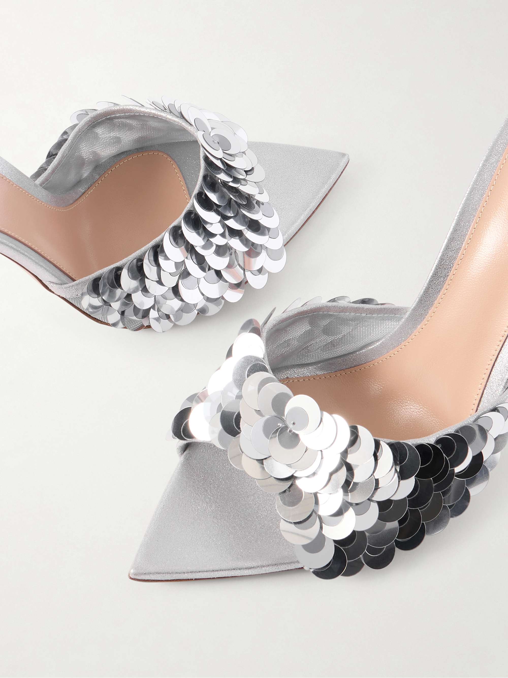 【ほぼ未使用】Gianvito Rossi　24cm 37 リボン　シルバー GIANVITO ROSSI 105 sequined mesh mules | NET-A-PORTER