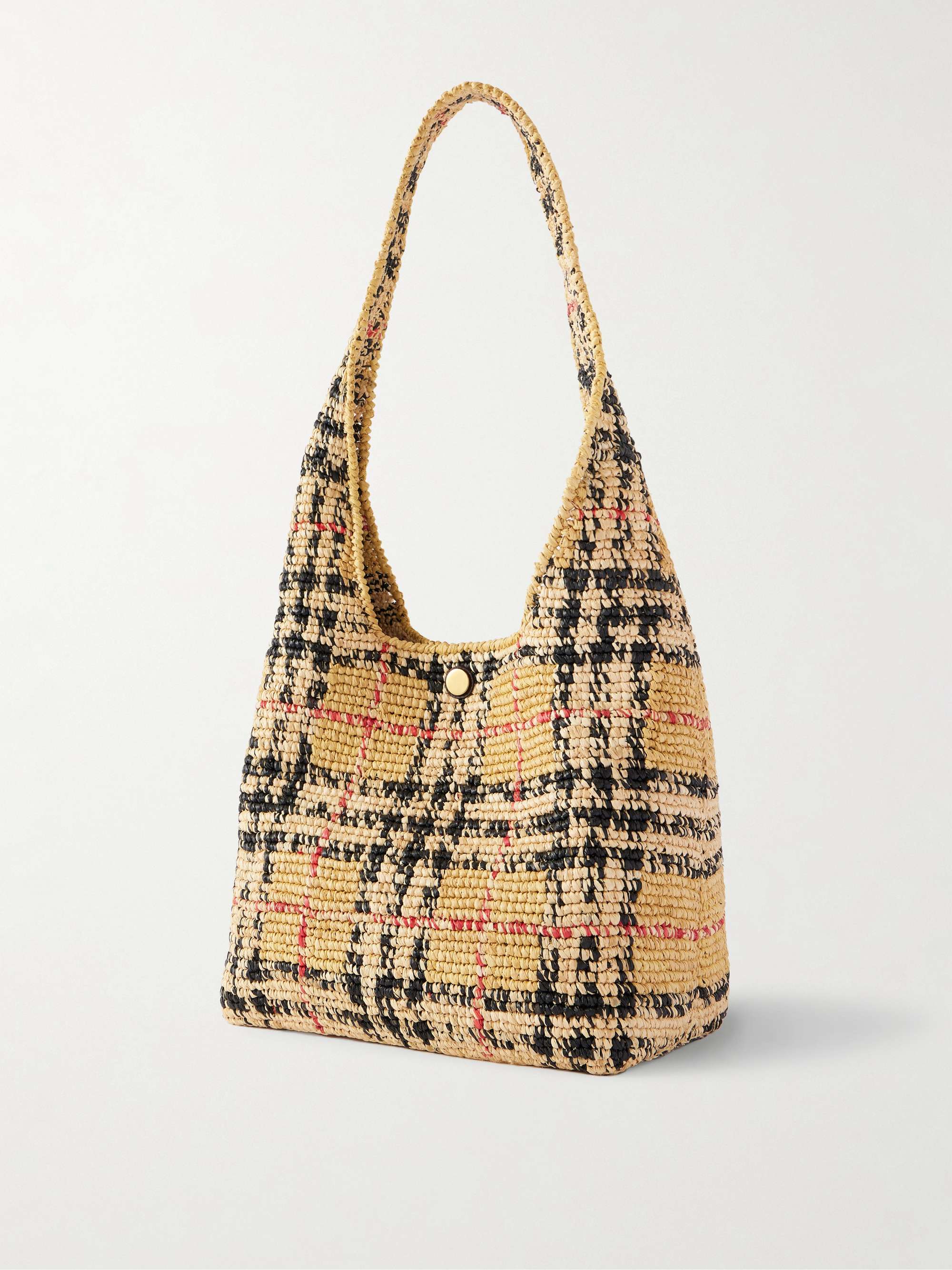 BURBERRY Margate checked raffia shoulder bag | NET-A-PORTER
