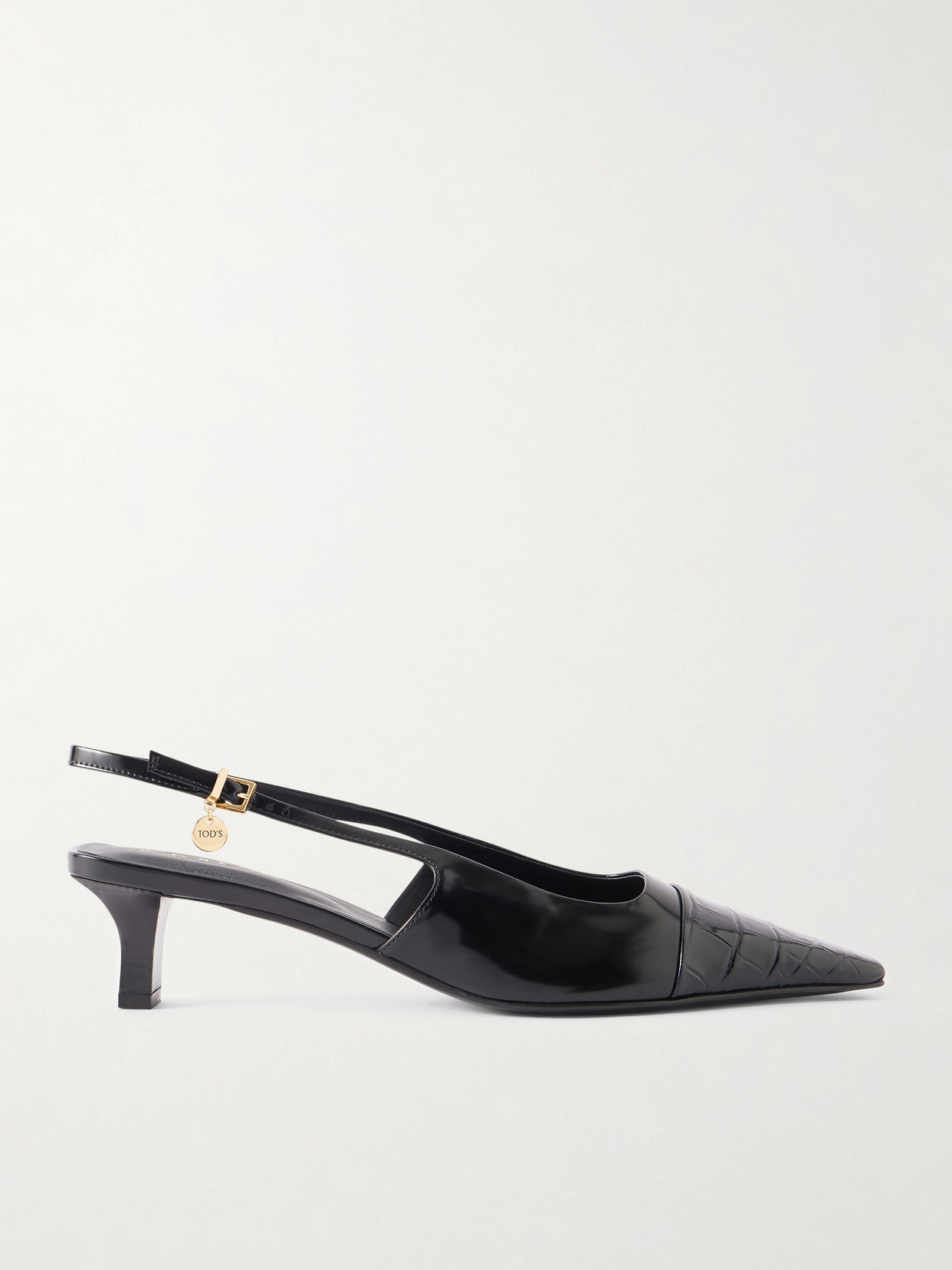 Tod's Embellished Croc-effect Leather Slingback Pumps In Black