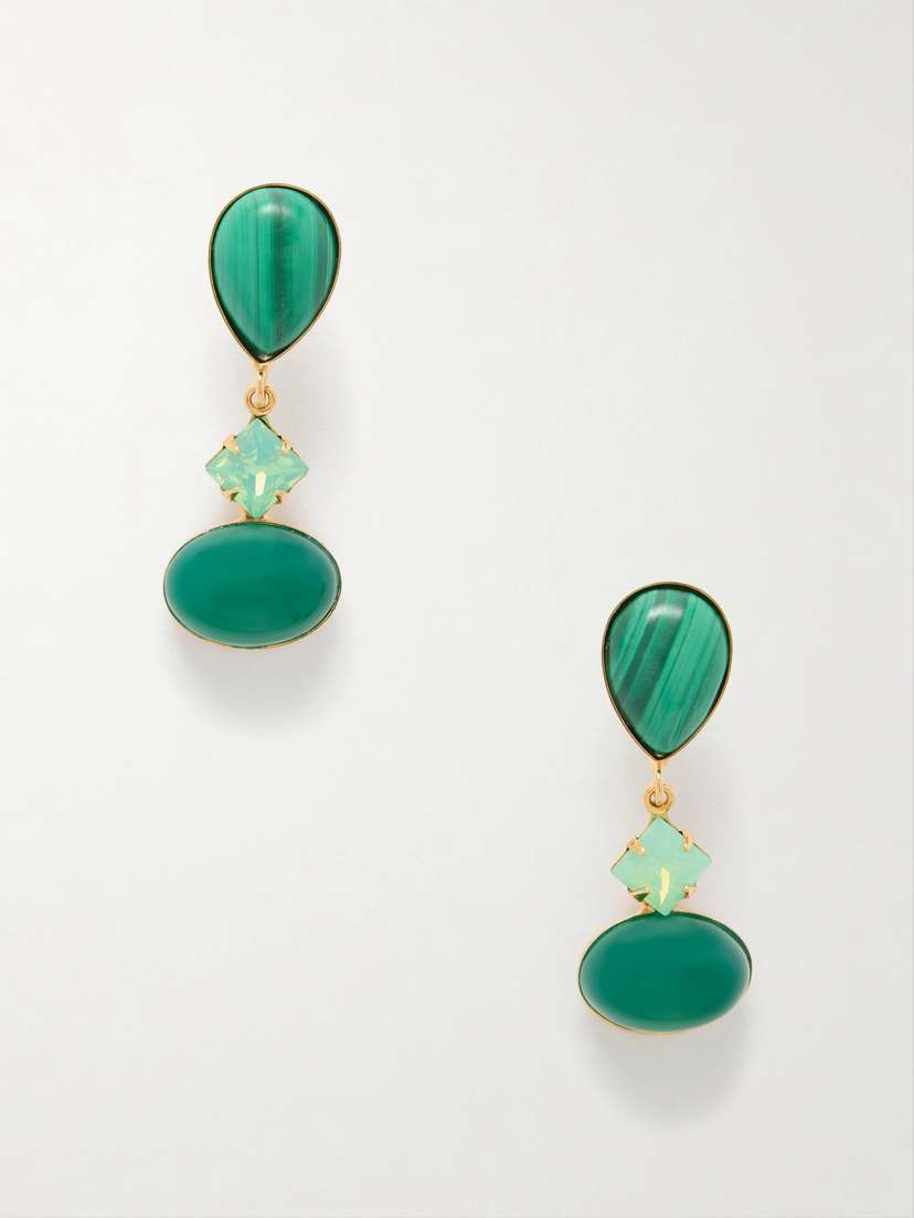 Jennifer Behr Quincy Gold-tone Malachite Earrings