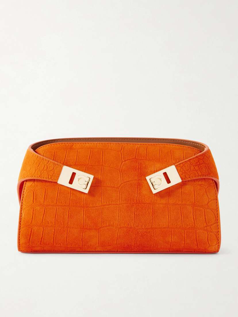 Ferragamo Hug Croc-effect Suede Shoulder Bag