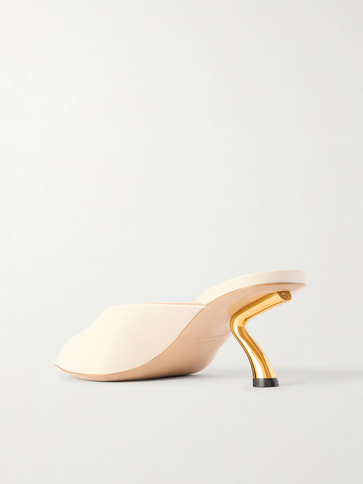 Ferragamo Ivory Leather Igea Mules In Metallic