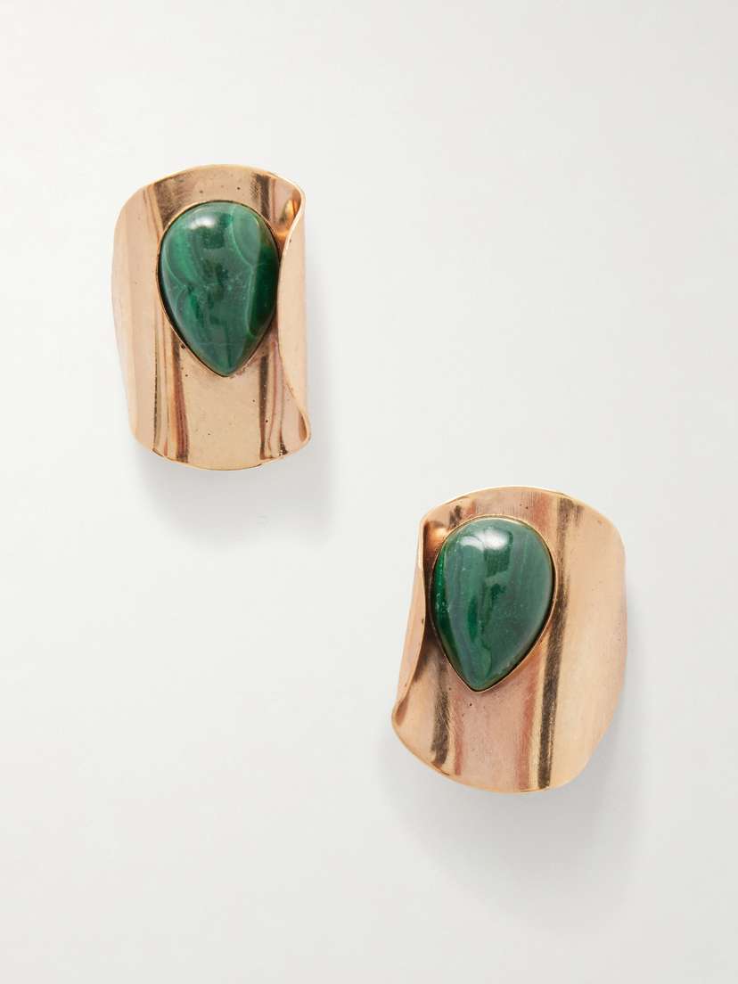 Jennifer Behr Keziah 18-karat Gold-plated Malachite Earrings