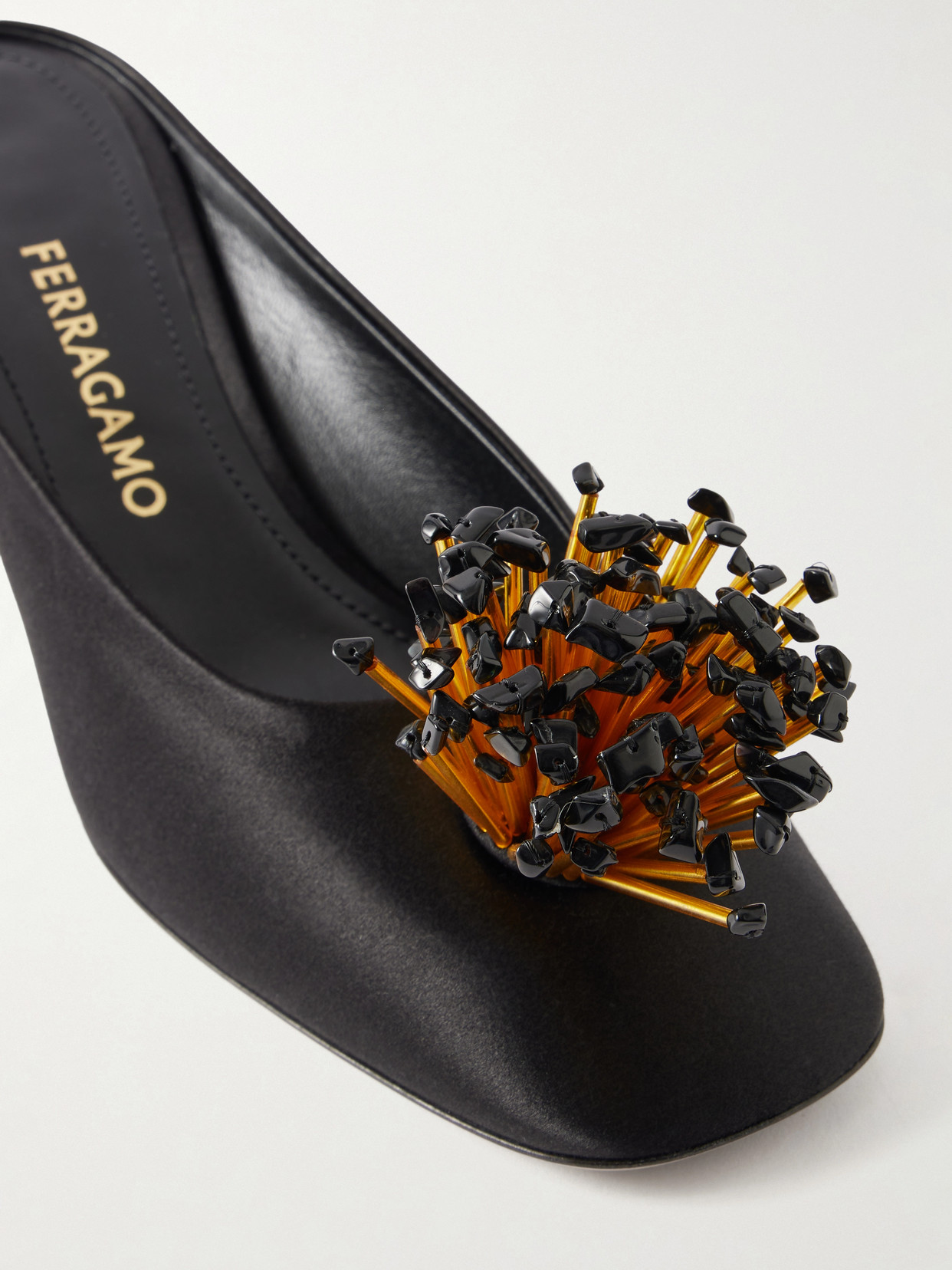 Ferragamo Black Sandals With Low Heel And Crystal Embellishment On The Front In Fabric Woman