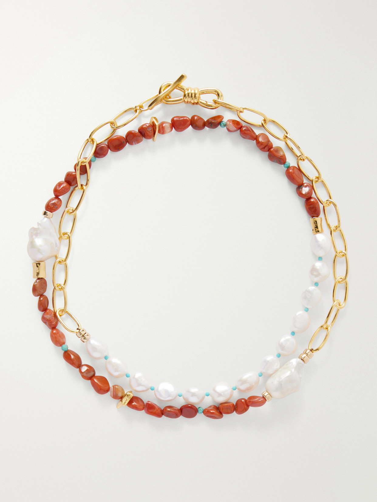 Lizzie Fortunato Porto Covo Gold-plated Freshwater Pearl, Agate And Turquoise Beaded Necklace In Multi