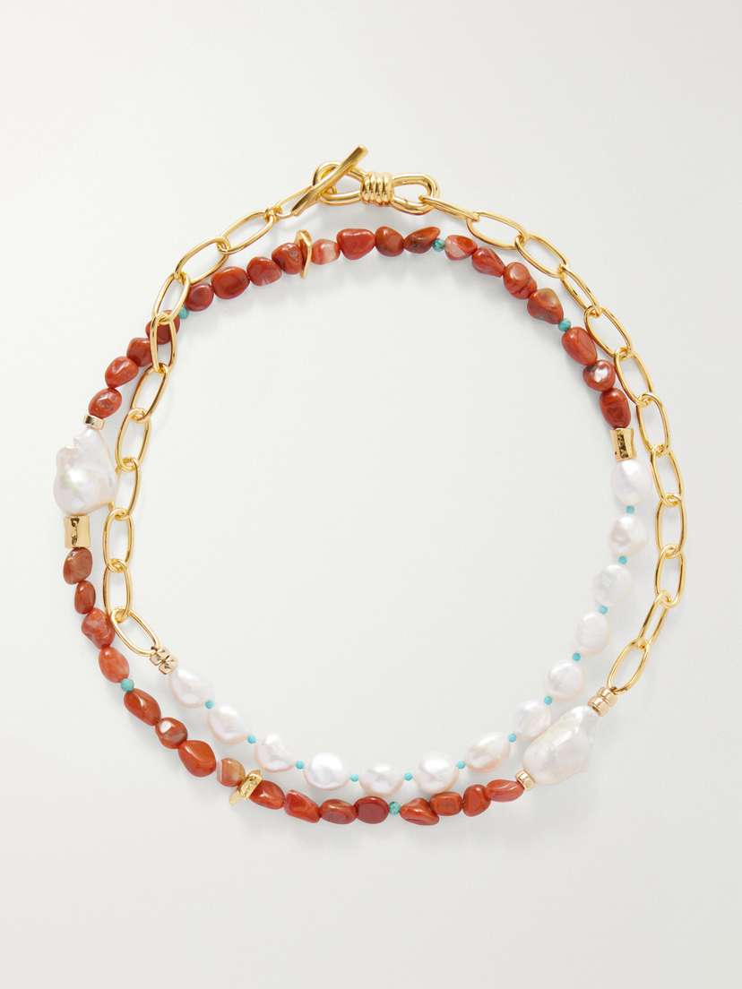 Lizzie Fortunato Porto Covo Gold-plated Freshwater Pearl, Agate And Turquoise Beaded Necklace