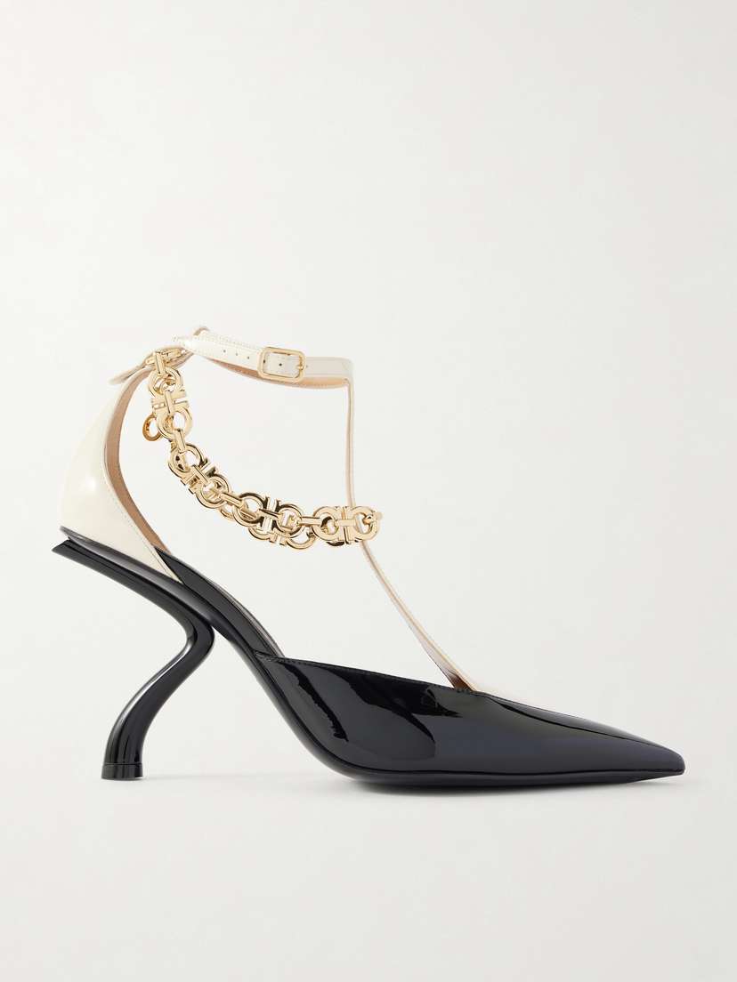 Ferragamo Ruby Embellished Two-tone Patent-leather Pumps