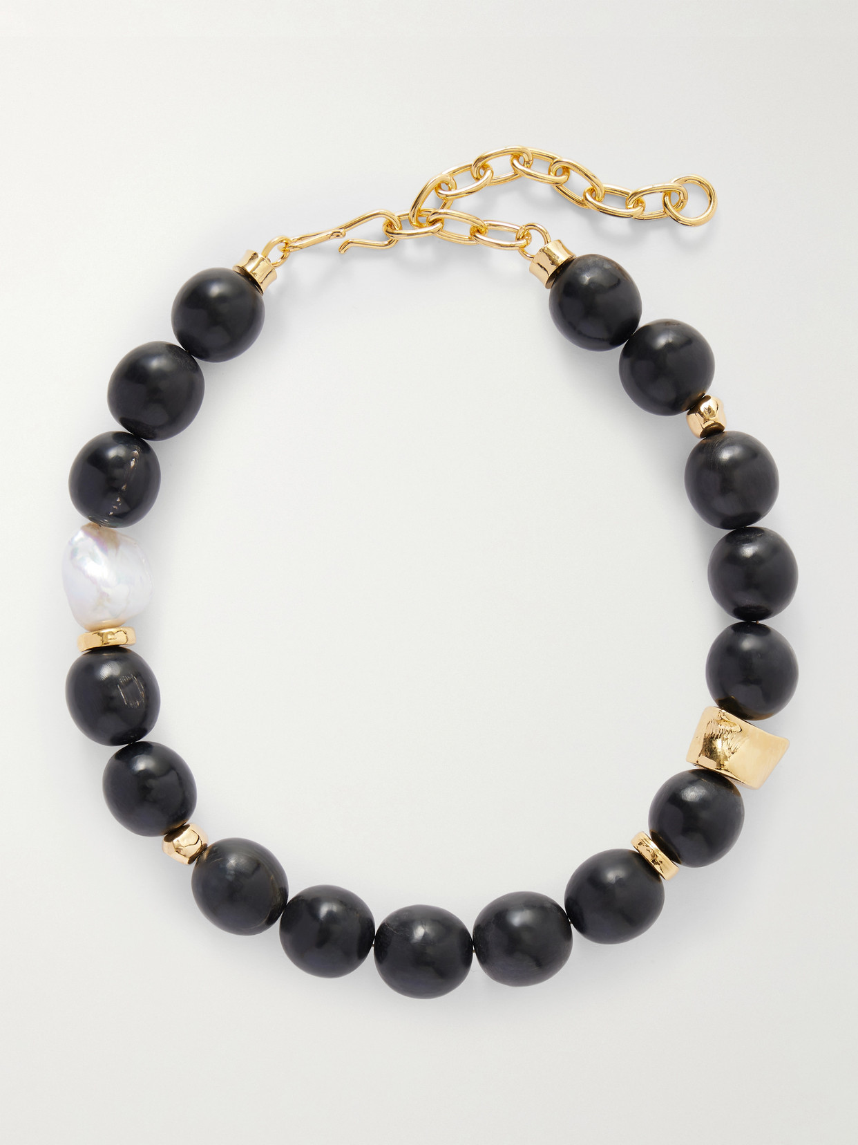 Lizzie Fortunato Oria Gold-plated, Pearl And Horn Beaded Necklace In Black