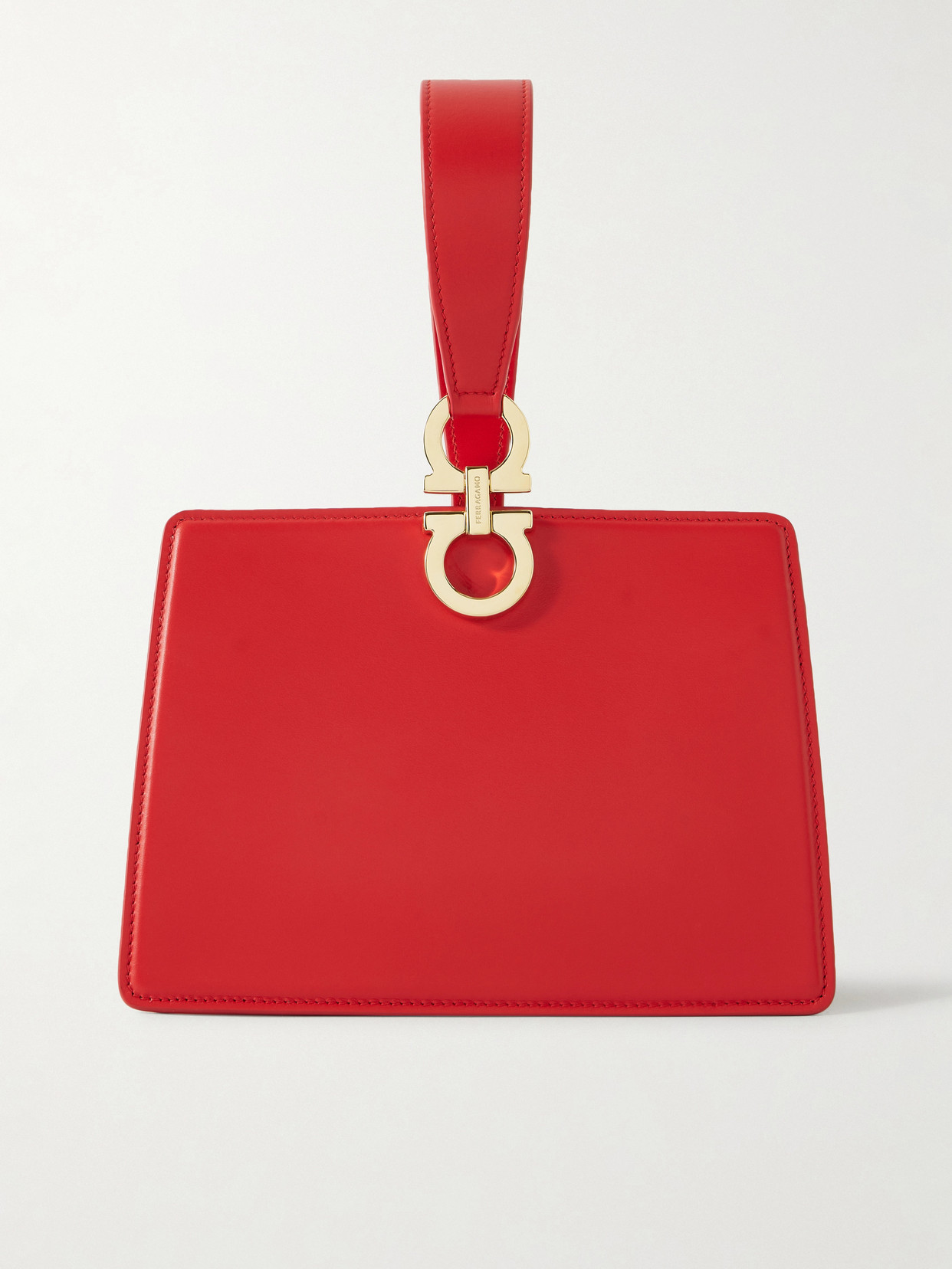 Ferragamo Mini Embellished Glossed-leather Clutch In Red