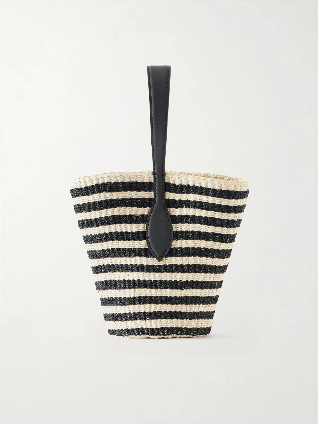 Sprout leather-trimmed striped sisal bucket bag