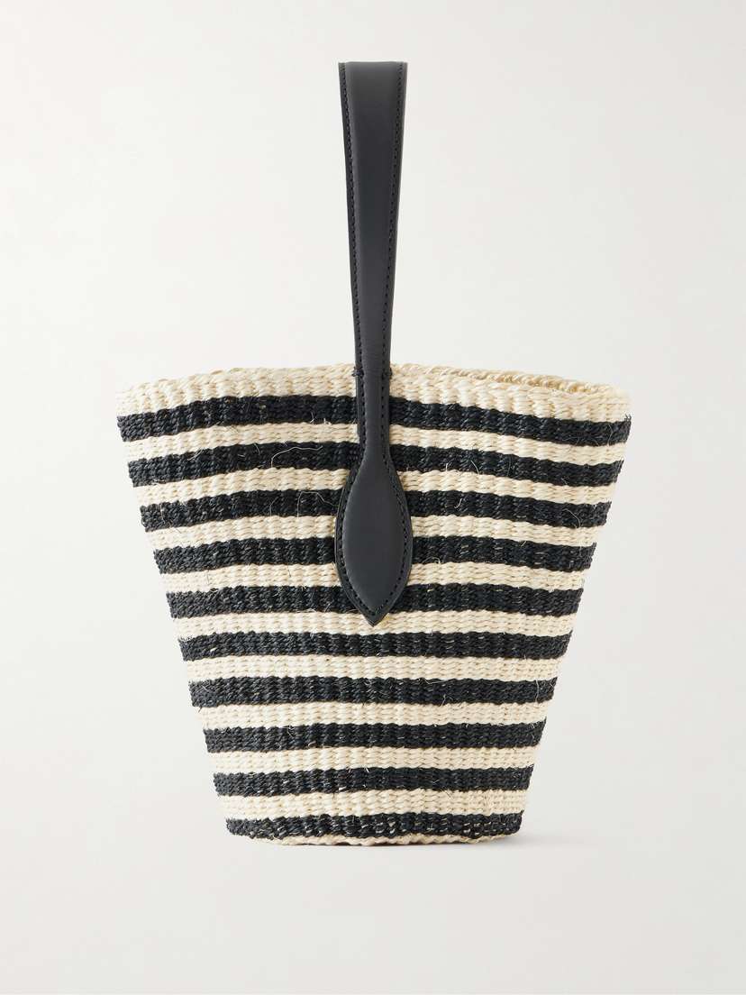 Liffner Sprout Leather-trimmed Striped Sisal Shoulder Bag