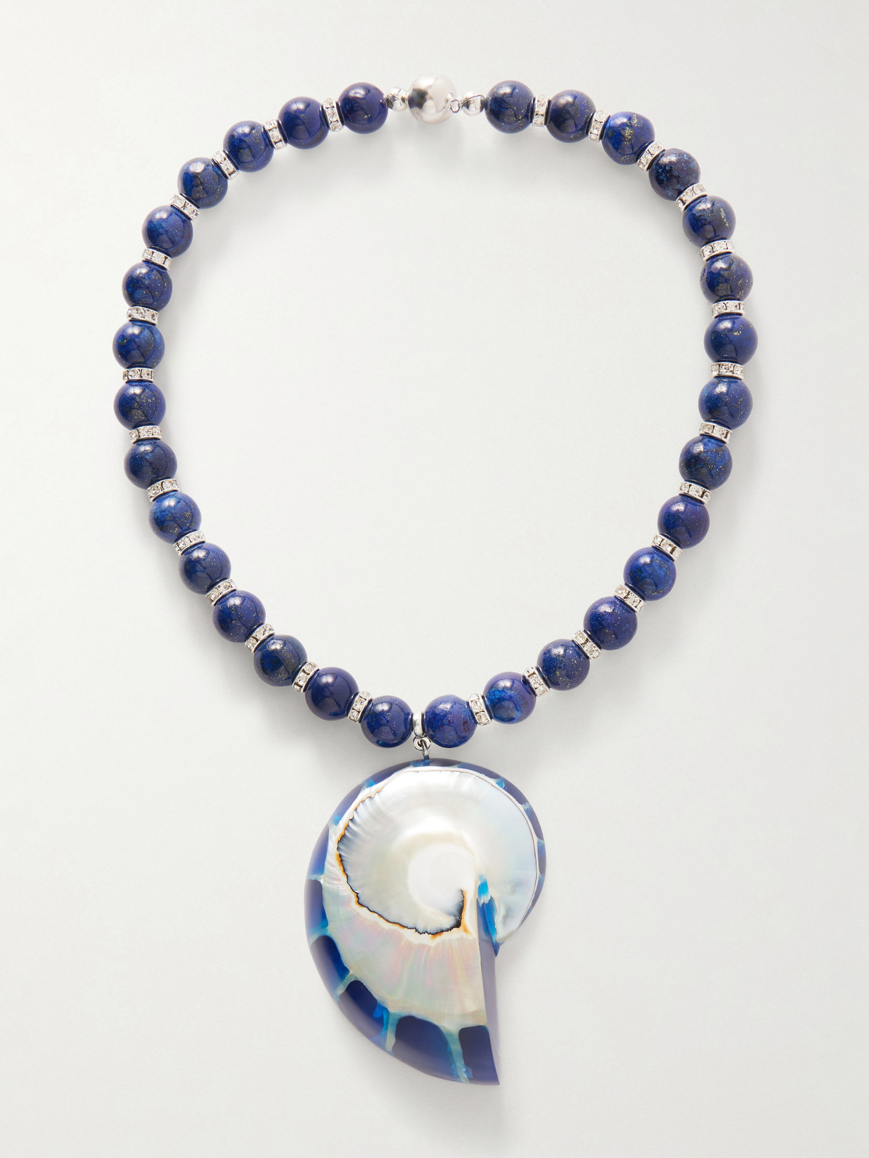 Julietta Rhodium-plated, Shell And Resin Necklace In Blue