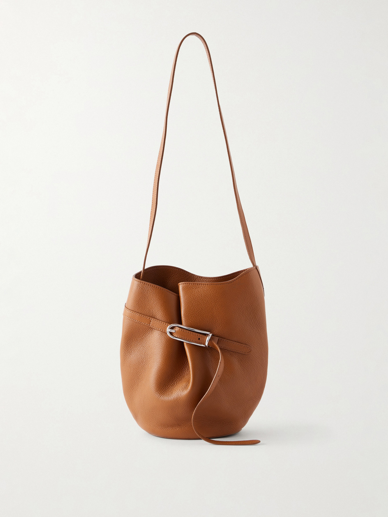 Liffner Belted Leather Bucket Bag In Brown