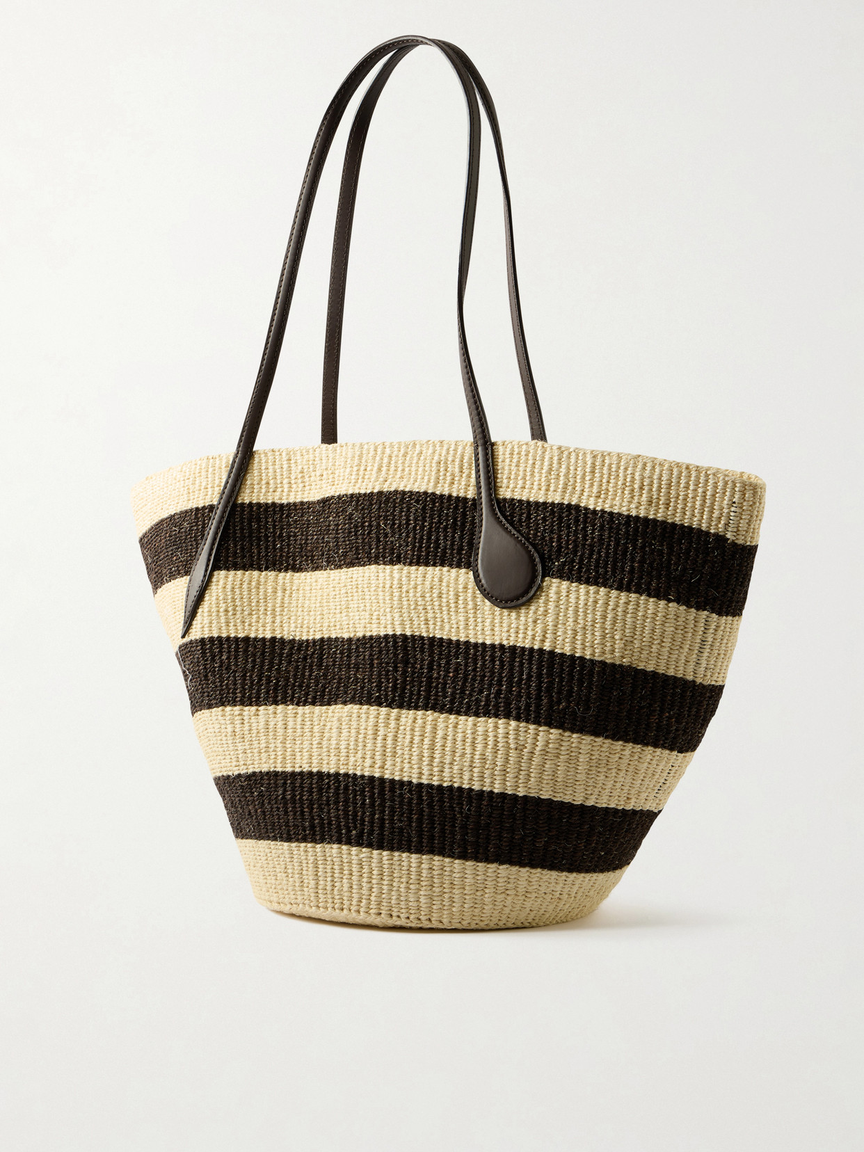Leather-Trimmed Striped Sisal Tote