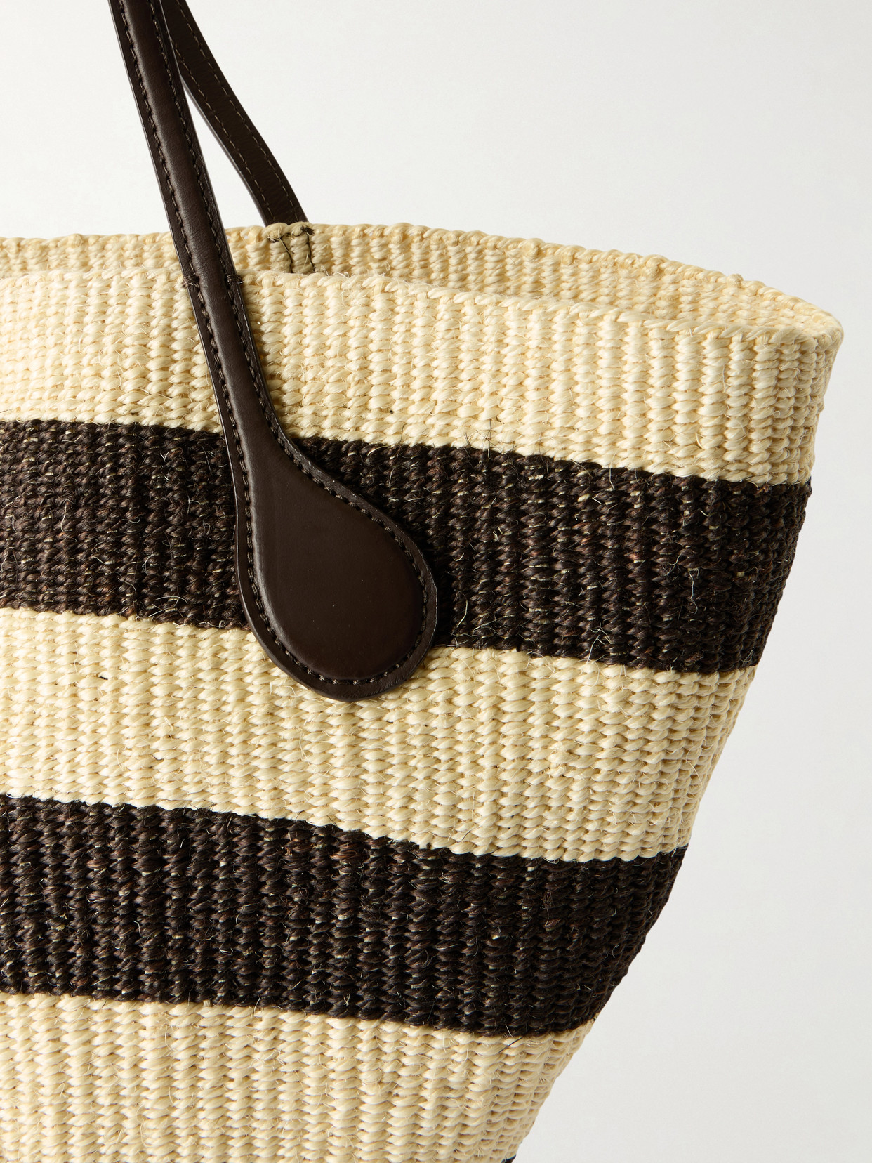 Leather-Trimmed Striped Sisal Tote