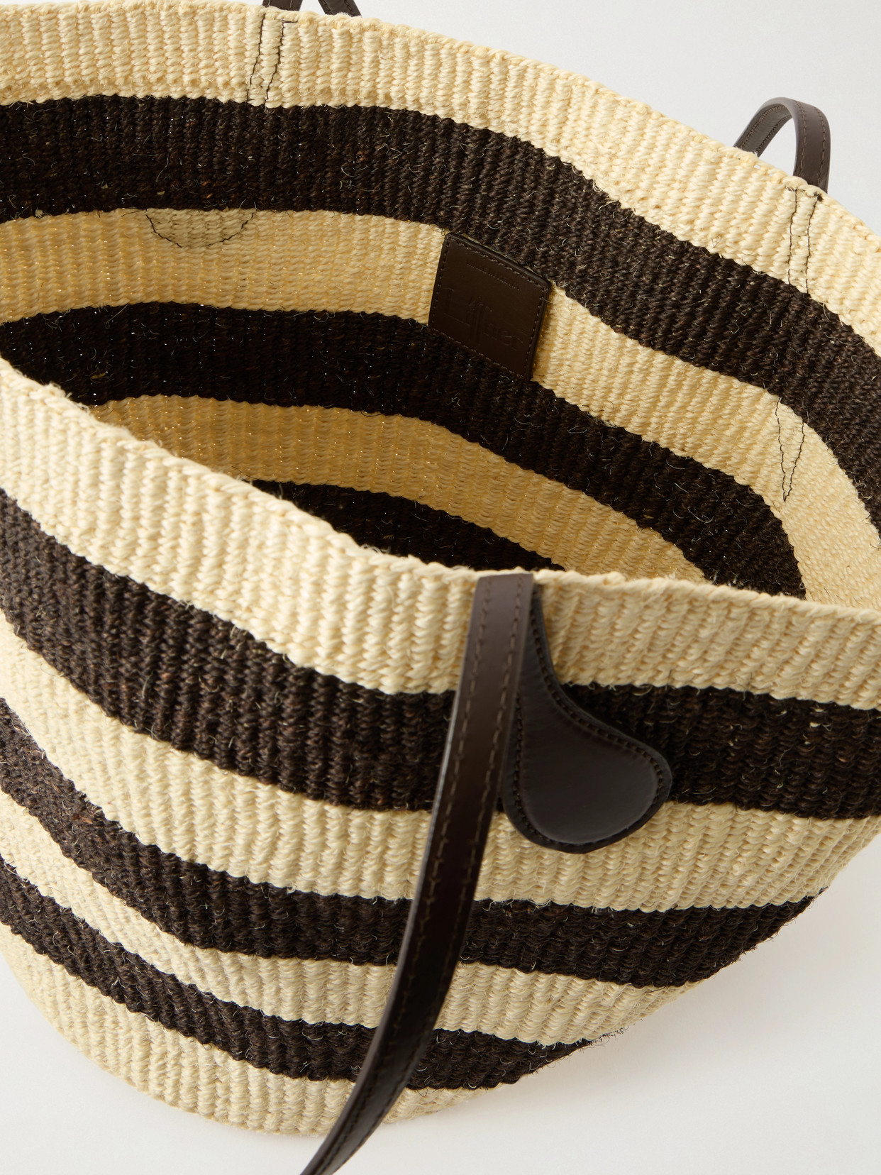 Leather-Trimmed Striped Sisal Tote