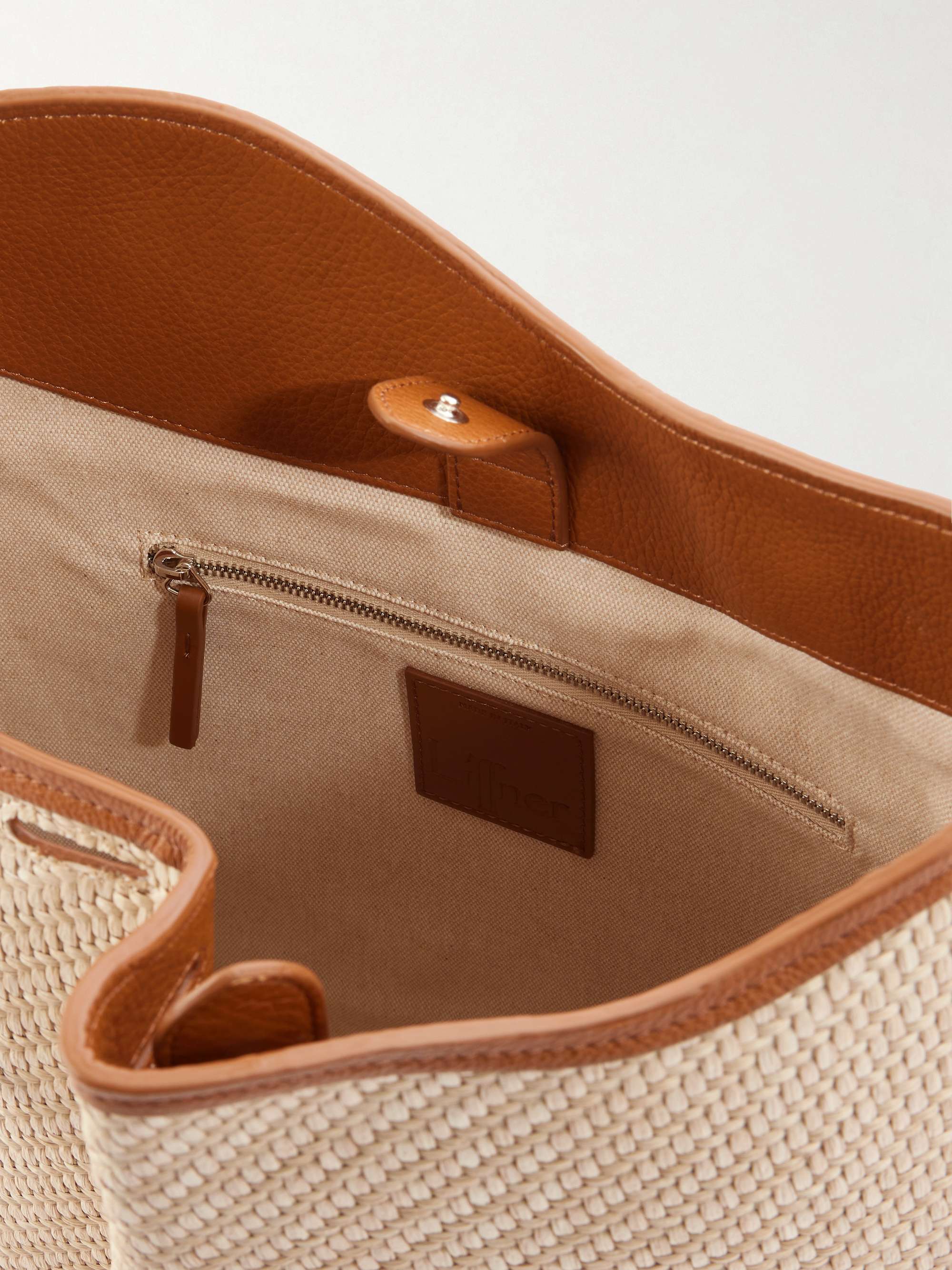 LIFFNER Buckled leather-trimmed woven raffia shoulder bag | NET-A
