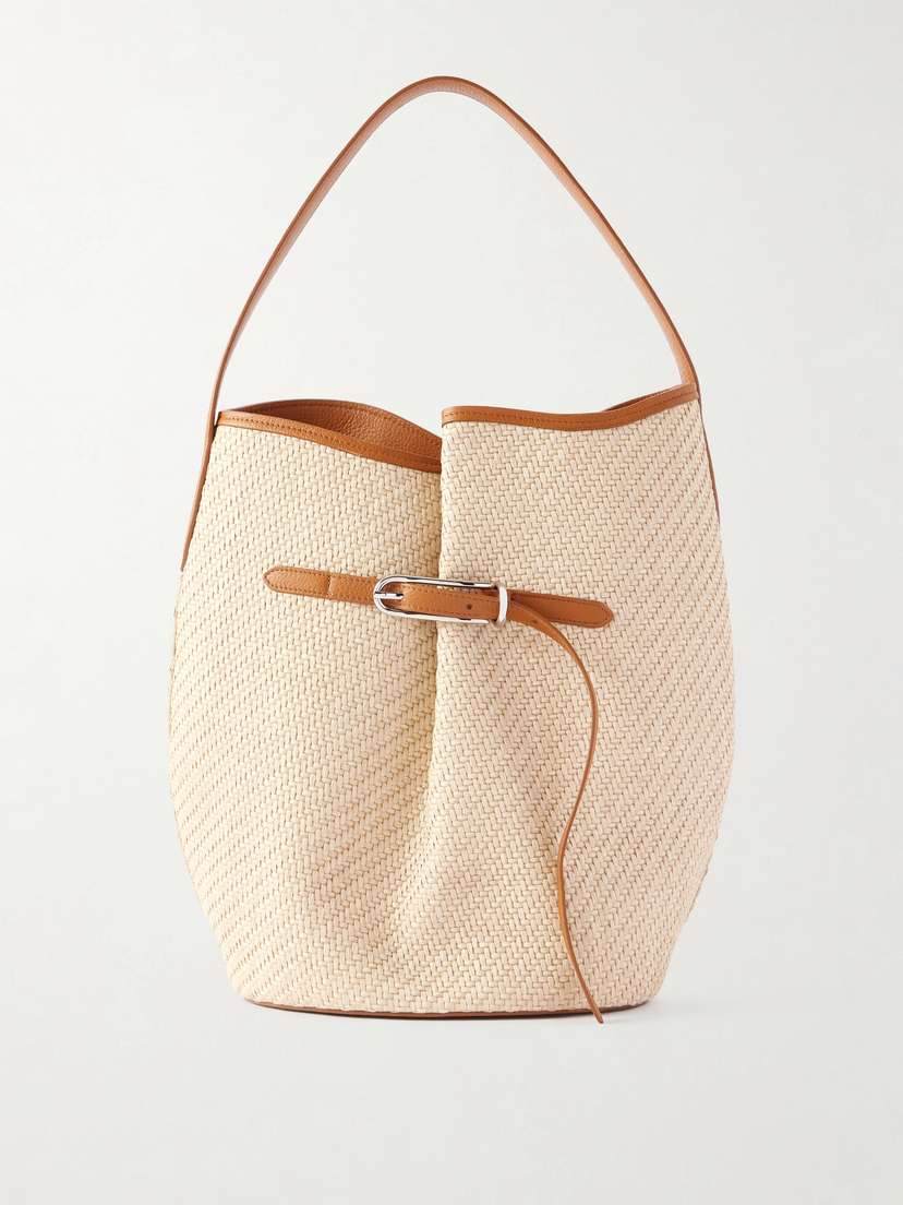 Liffner Buckled Leather-trimmed Woven Raffia Shoulder Bag