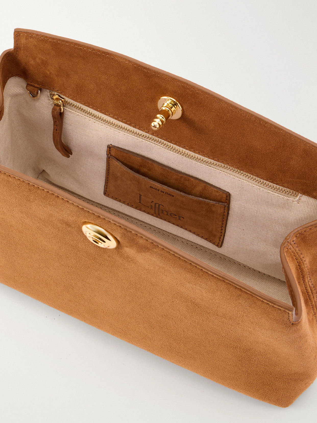 Liffner Pushlock Suede Pouch In Brown