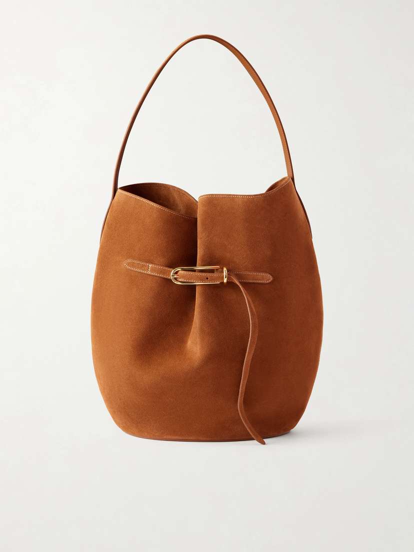 Liffner Large Belted Suede Bucket Bag