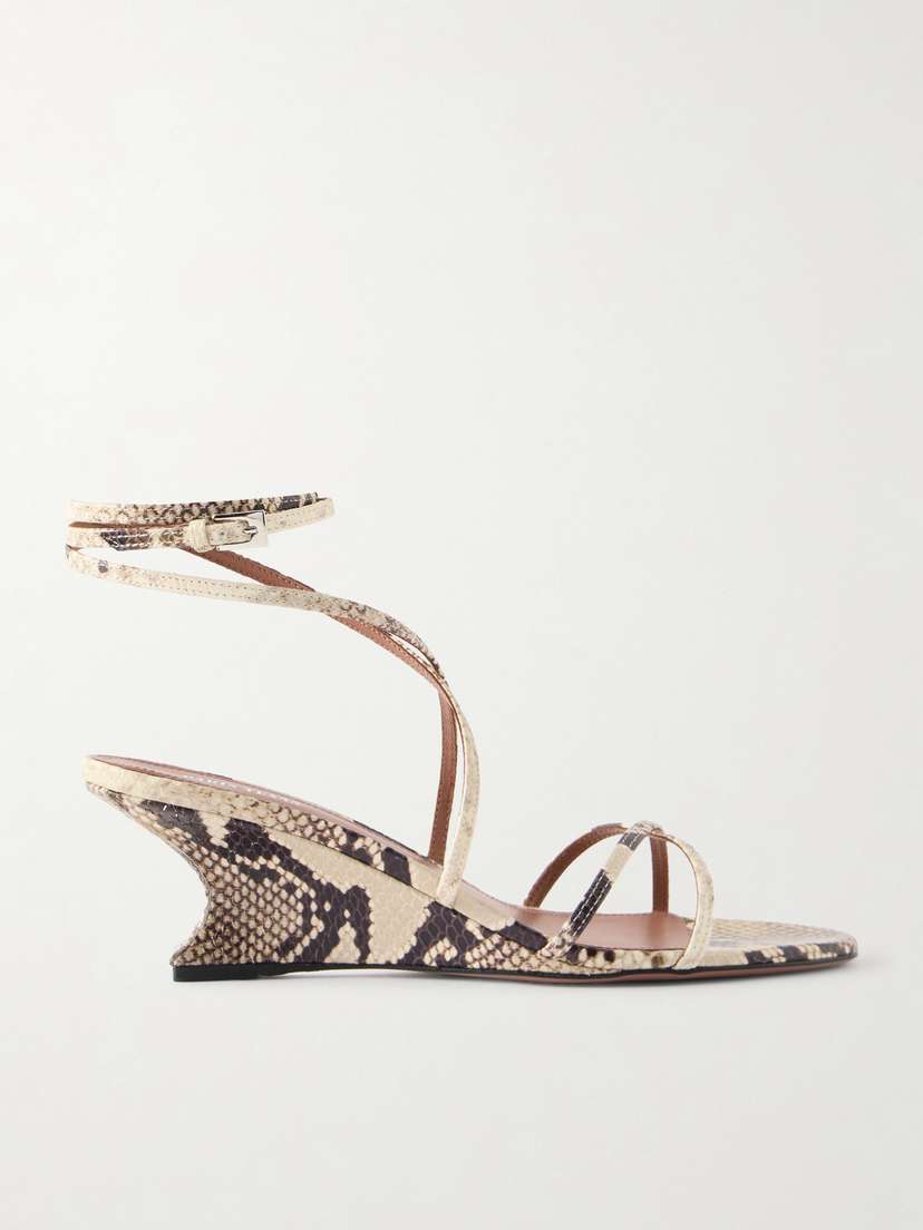 Paris Texas Nina 50 Snake-effect Leather Wedge Sandals