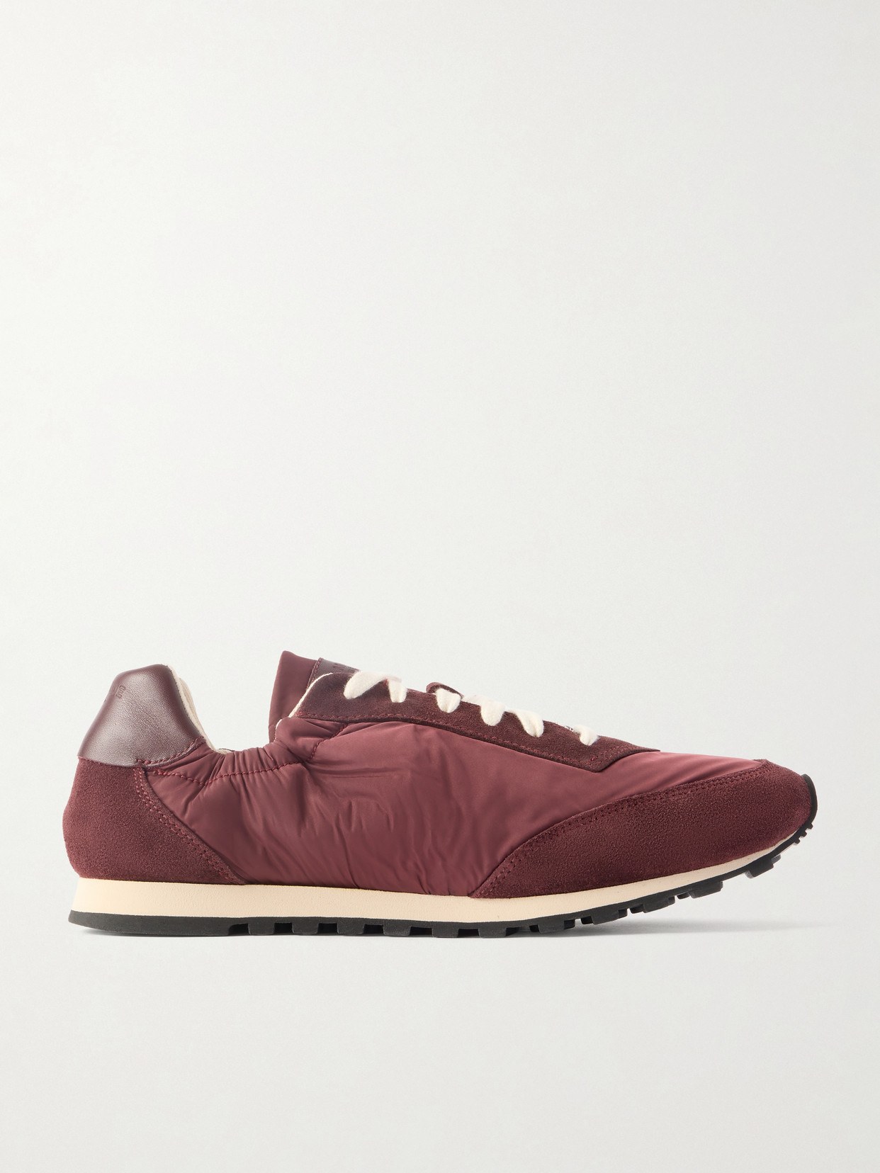 Le Monde Beryl Slim Runner Suede And Leather-trimmed Shell Sneakers In Burgundy