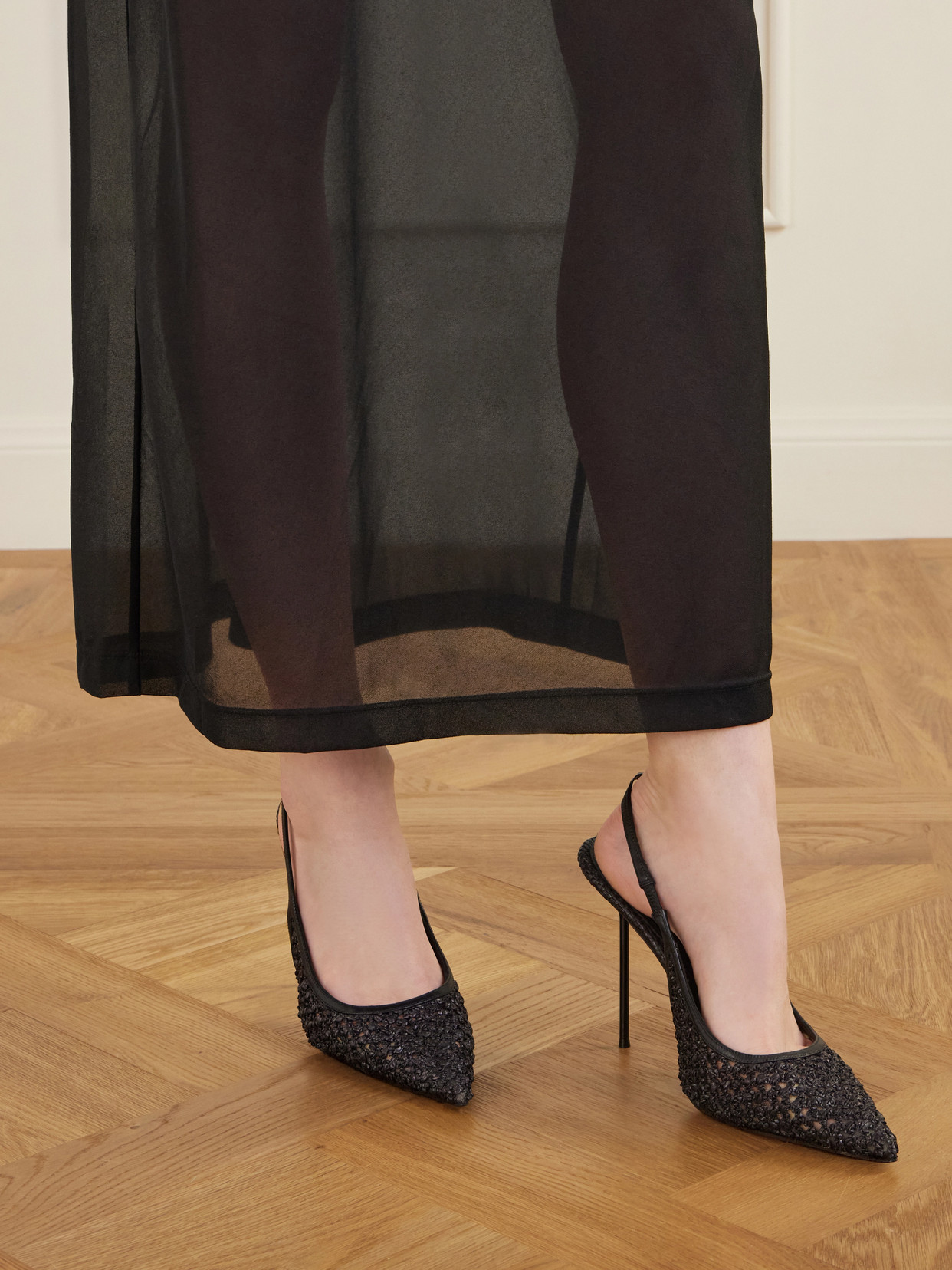 Lidia 105 Leather-Trimmed Straw Slingback