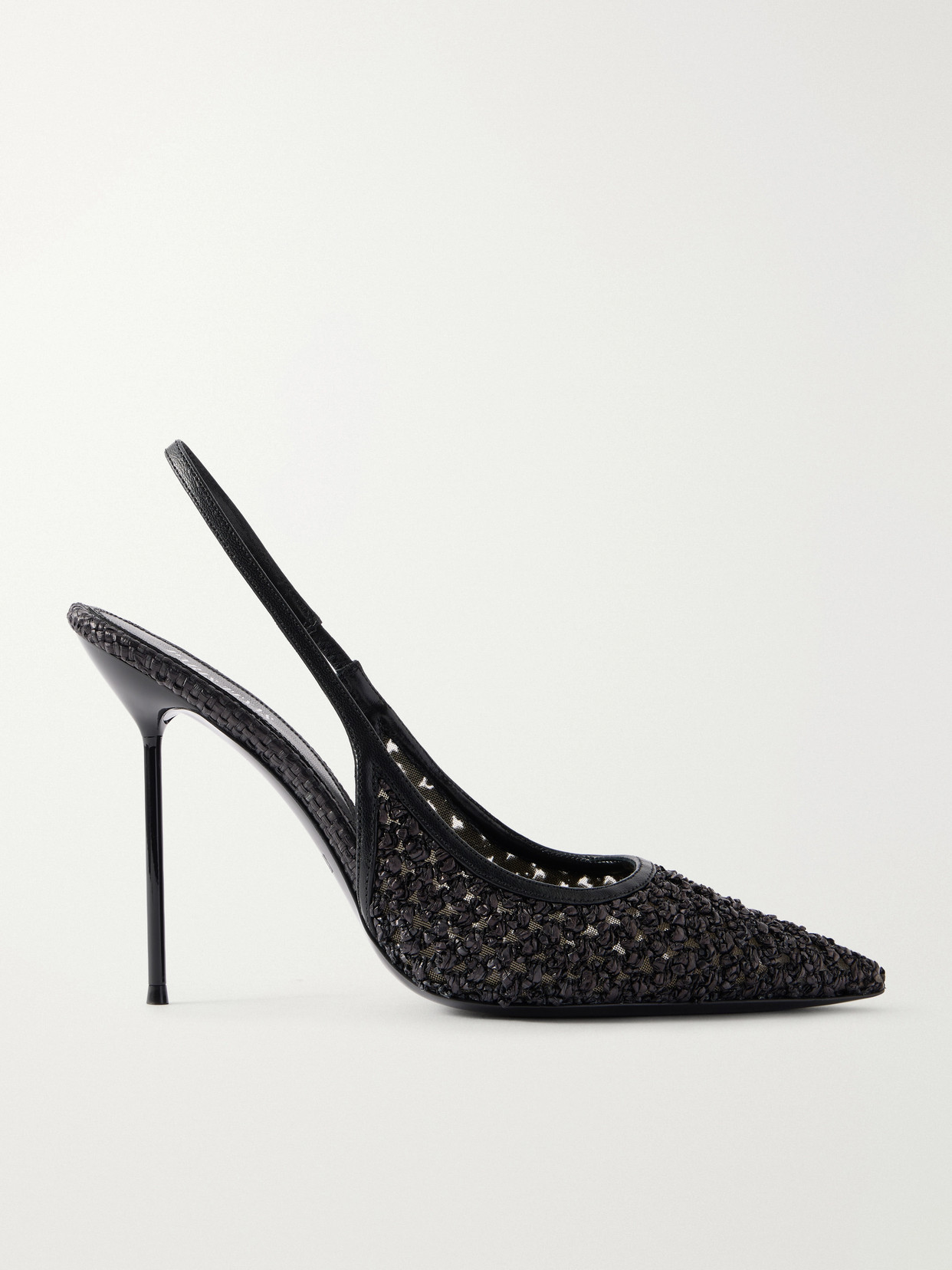 Paris Texas Lidia Leather-trimmed Straw Slingback Pumps In Black