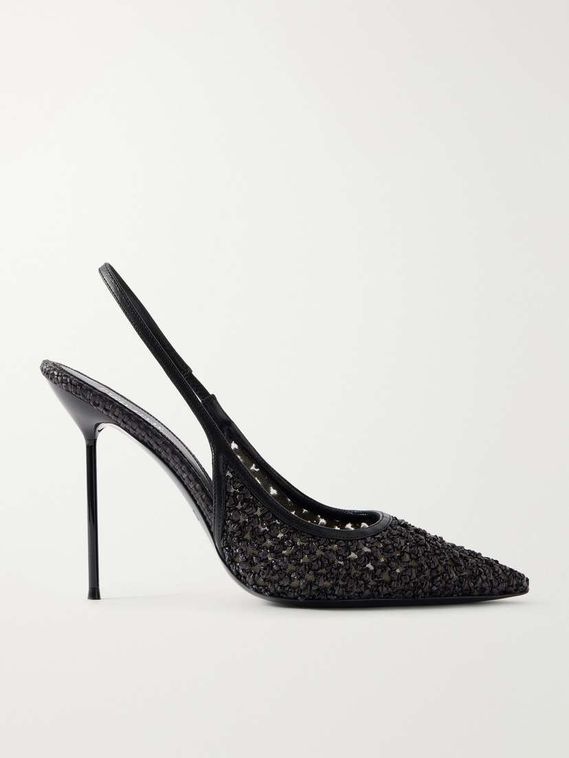 Paris Texas Lidia 105 Leather-trimmed Straw Slingback Pumps