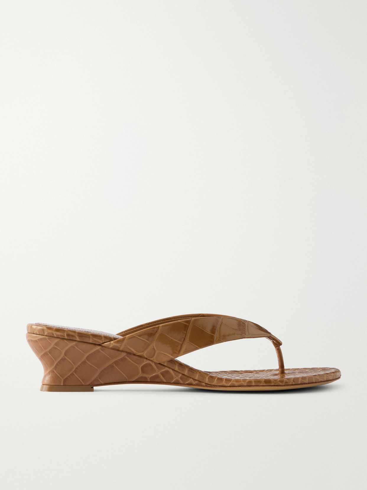 Le Monde Beryl Micro Wedge Croc-effect Leather Thong Sandals In Brown