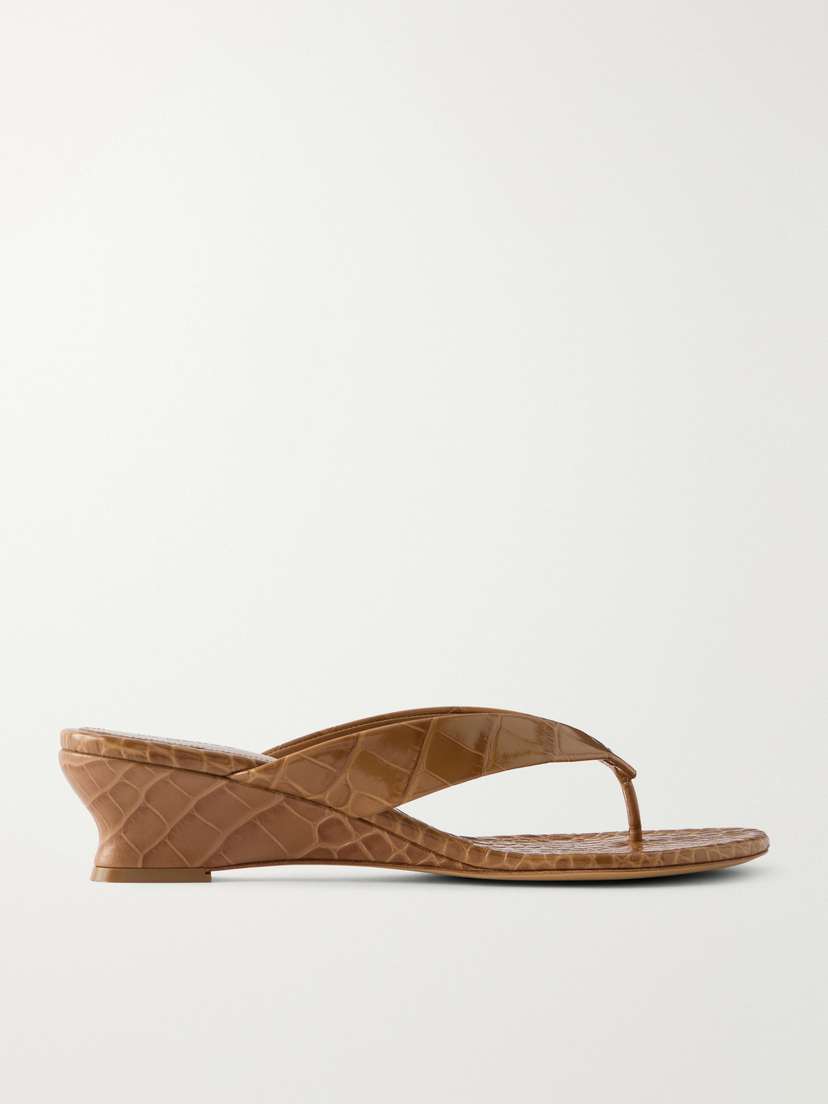 Le Monde Béryl Micro Wedge Croc-effect Leather Thong Sandals