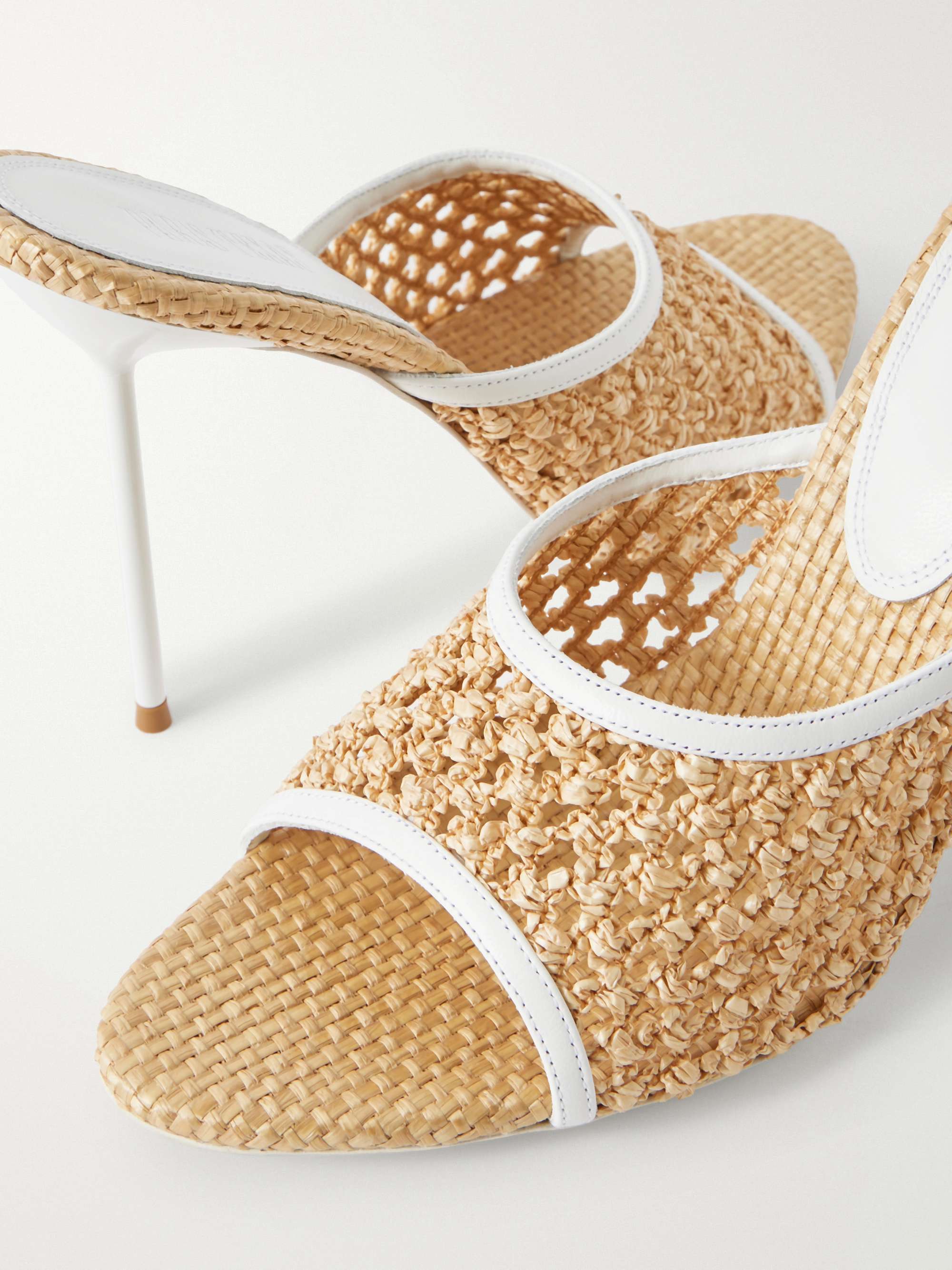 PARIS TEXAS Lidia 105 leather-trimmed straw mules | NET-A-PORTER